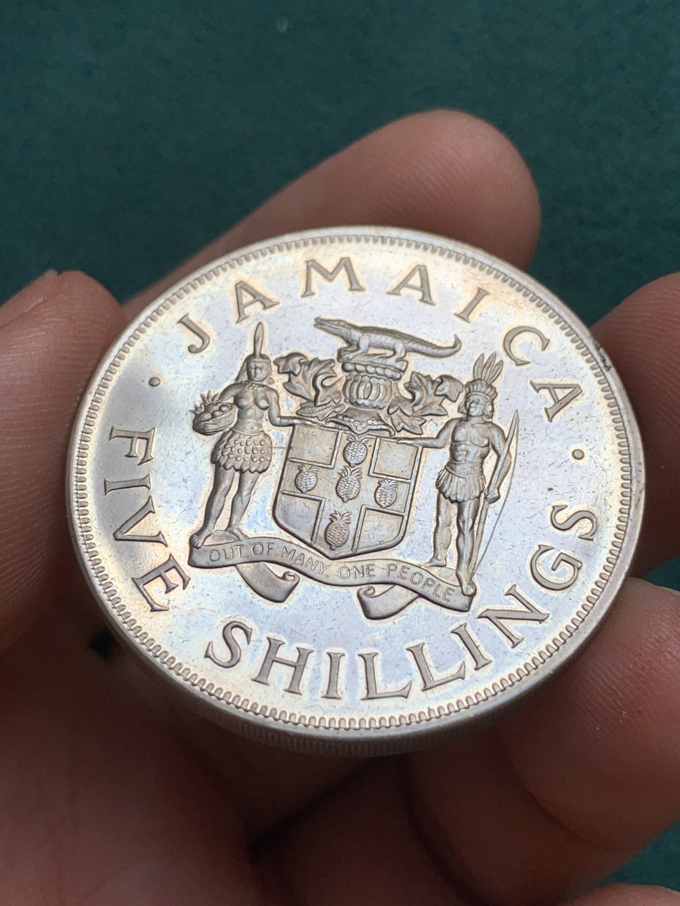 《竞宝斋》第180场-周日，周一2场 (全场包邮) 牙买加1966年5先令英联邦运动会克朗型精制纪念币 原盒