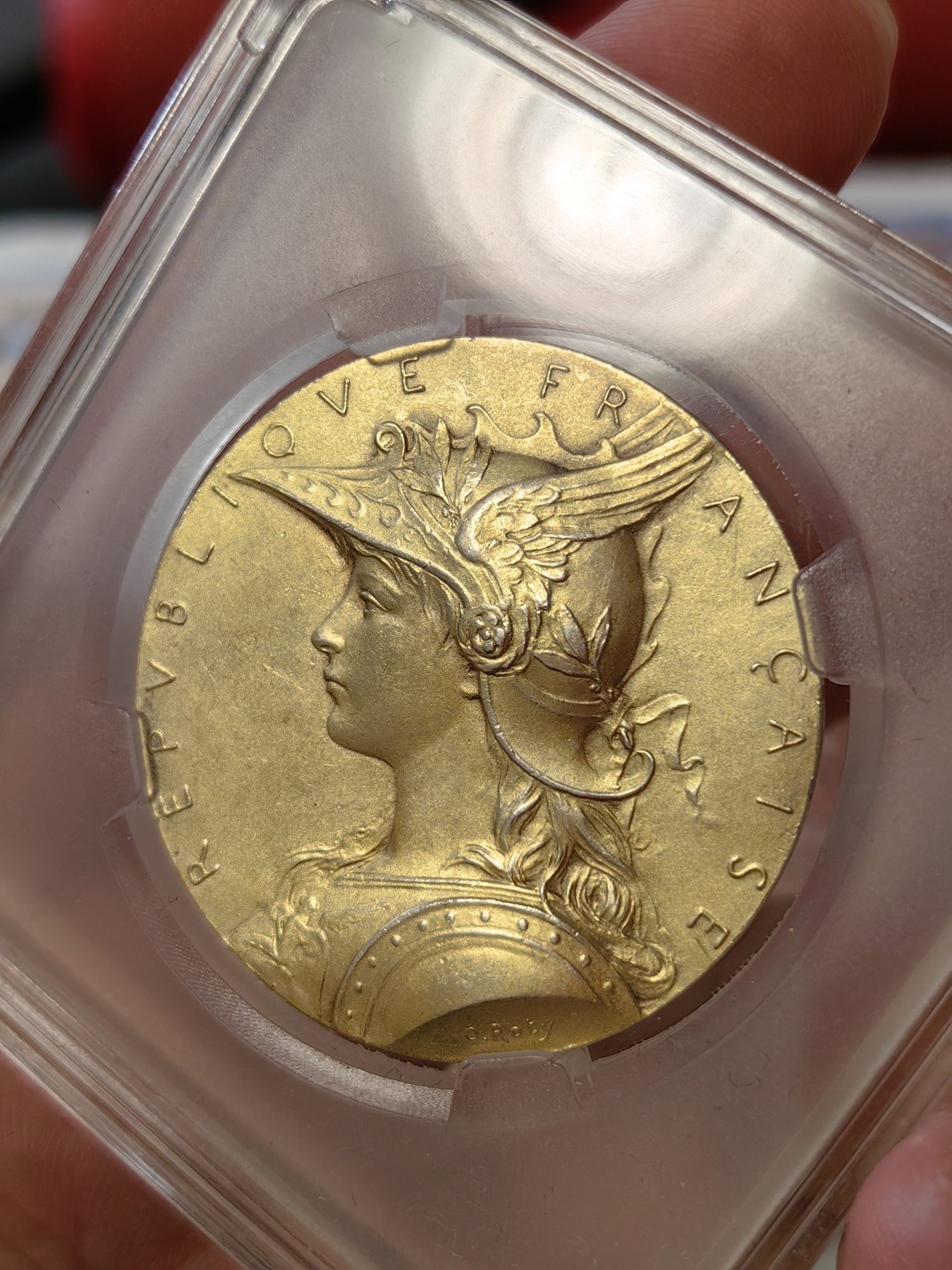 橡树集藏-006场 海纳百川 法国玛丽安娜戎装内政部切肩版银镀金章  直径：36mm  重量： 边铭：20.5gr 丰饶角加银标