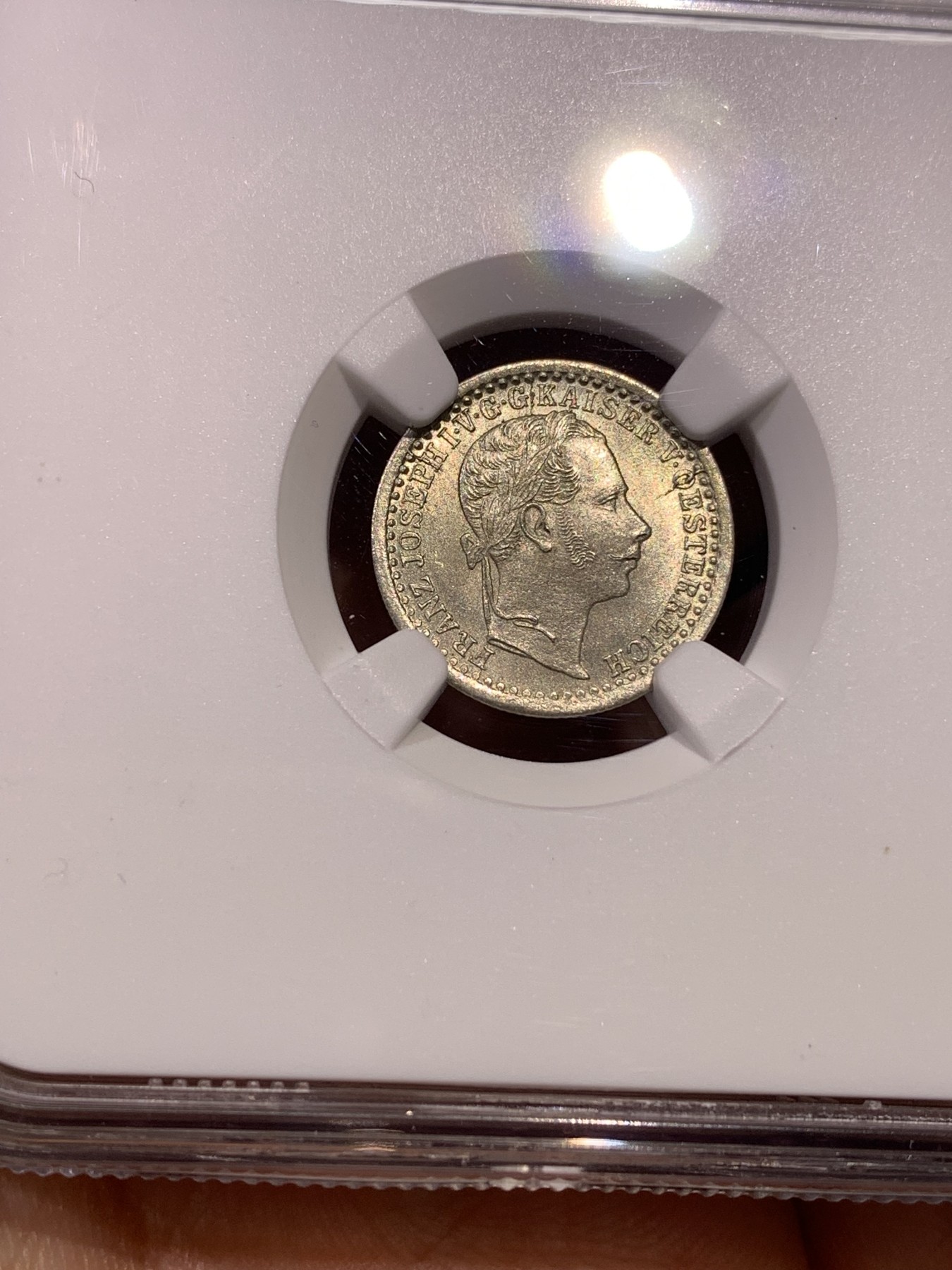 《竞宝斋》第180场-周日，周一2场 (全场包邮) NGC MS65冠军 奥地利1859年弗朗茨·约瑟夫5克鲁泽银币