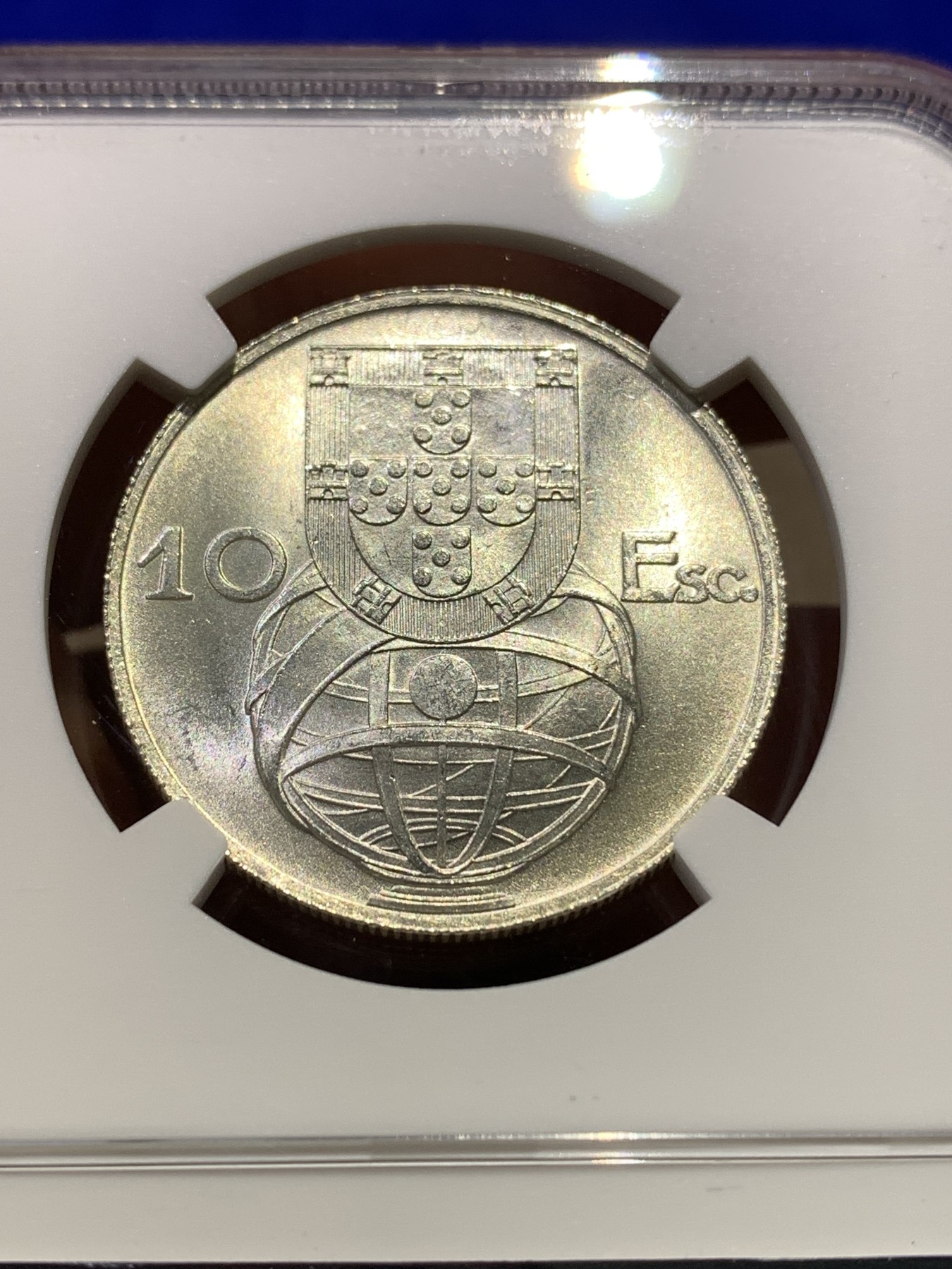 《竞宝斋》第180场-周日，周一2场 (全场包邮) NGC-MS65 葡萄牙1954年 大帆船10埃斯库多银币