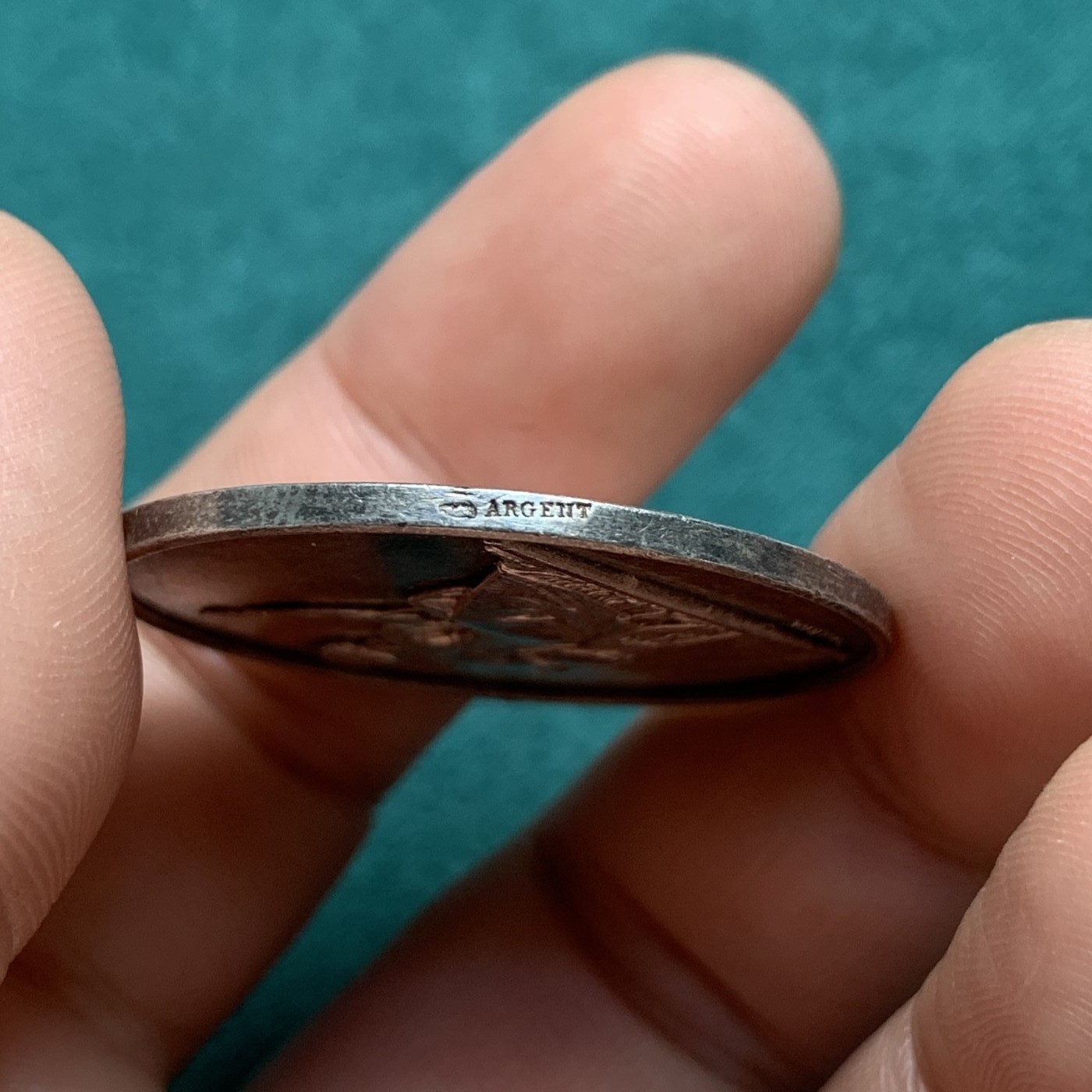 《竞宝斋》第180场-周日，周一2场 (全场包邮) 法国里昂法院银章，丰饶角边铭，直径34mm，重量12.54g