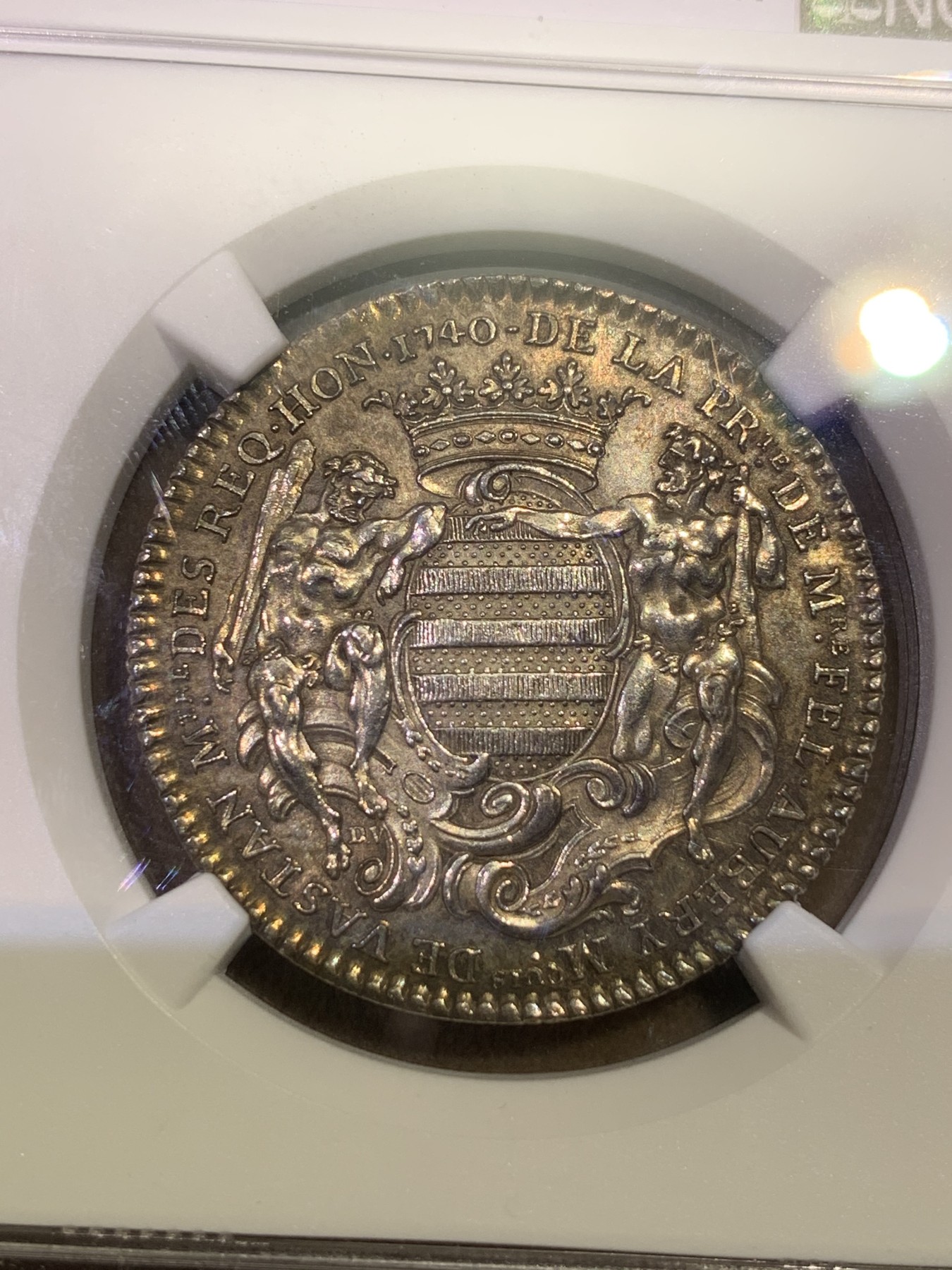 《竞宝斋》第180场-周日，周一2场 (全场包邮) NGC AU58 法国1740Vastan侯爵银制代用币 原味包浆 早期难得