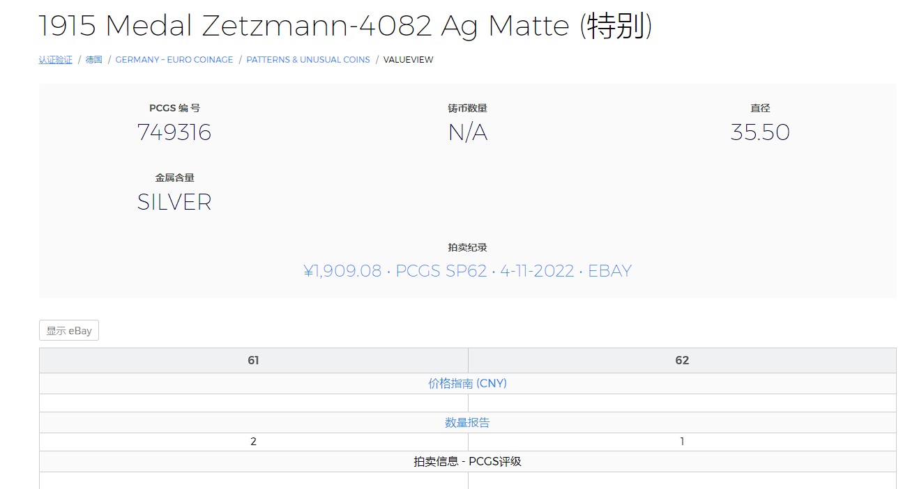 橡树集藏-006场 海纳百川 PCGS-SP62 1915年德国兴登堡元帅一战功勋银章 铭文祖国感恩东普鲁士解放者 十分经典 高浮雕加厚盒 数据库唯一冠军分 兴登堡一战系列银章的总筋