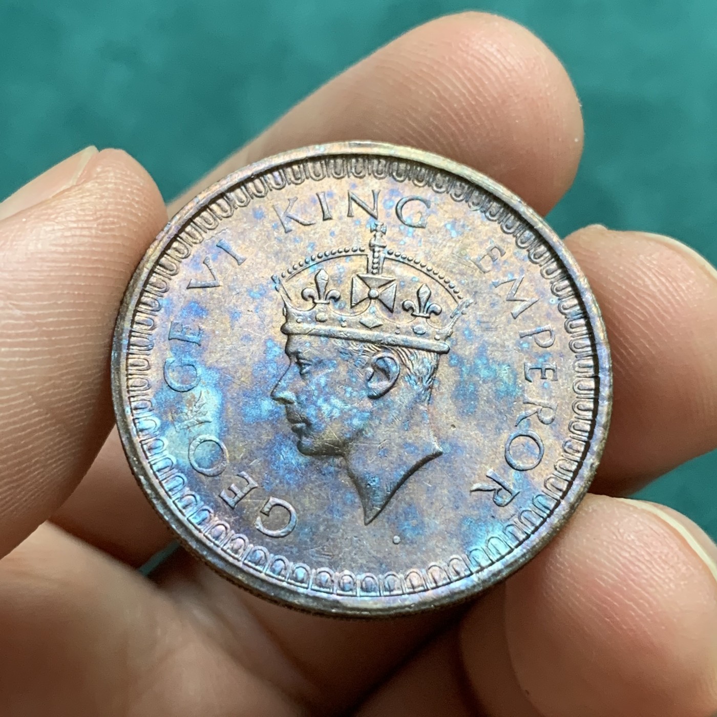 《竞宝斋》第180场-周日，周一2场 (全场包邮) 英属印度 1942年 乔治六世 1卢比银币 包浆不错