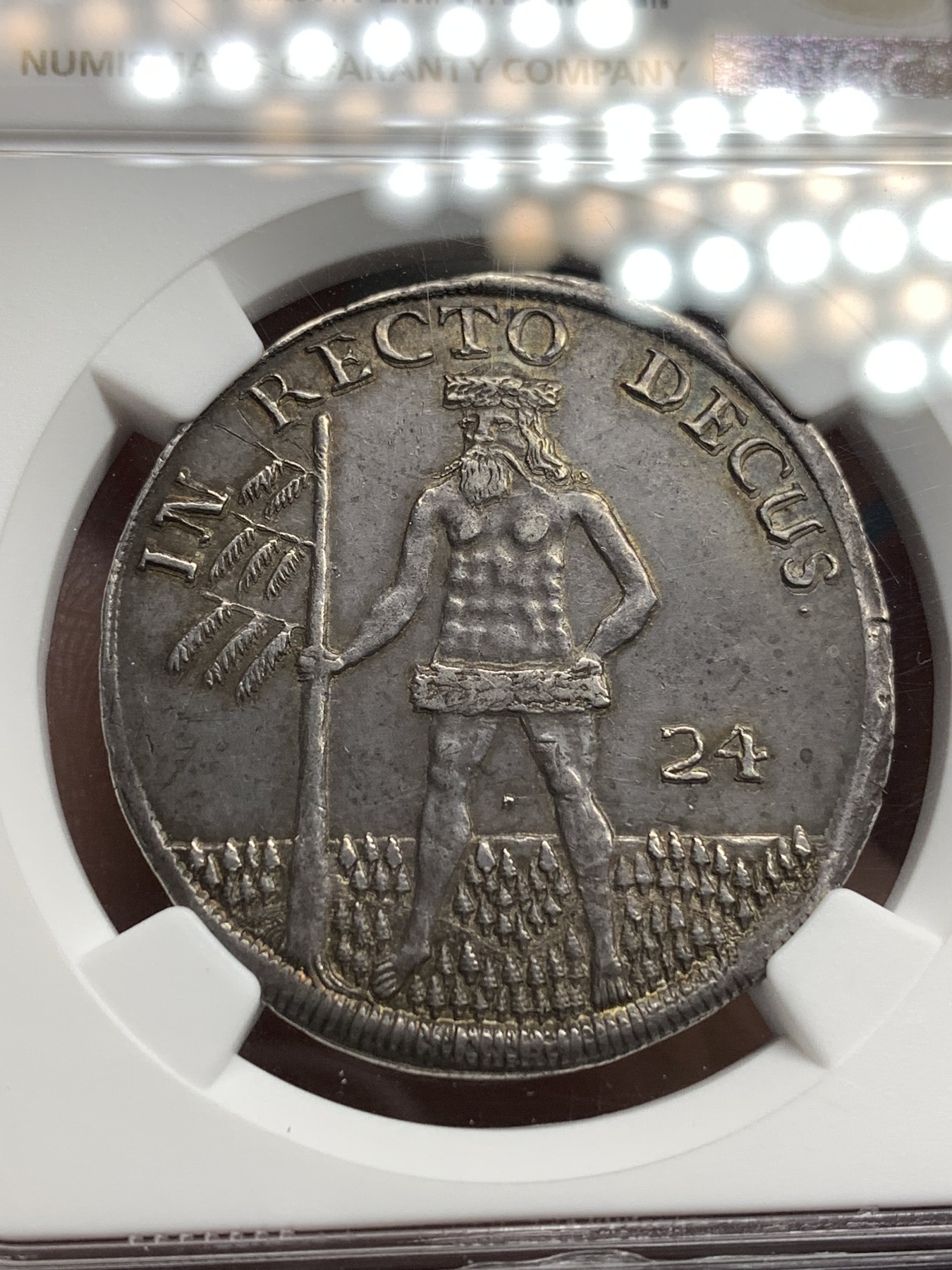 《竞宝斋》第180场-周日，周一2场 (全场包邮) NGC-AU53季军 德国布伦瑞克1702年野人24格罗申(2/3泰勒)银币