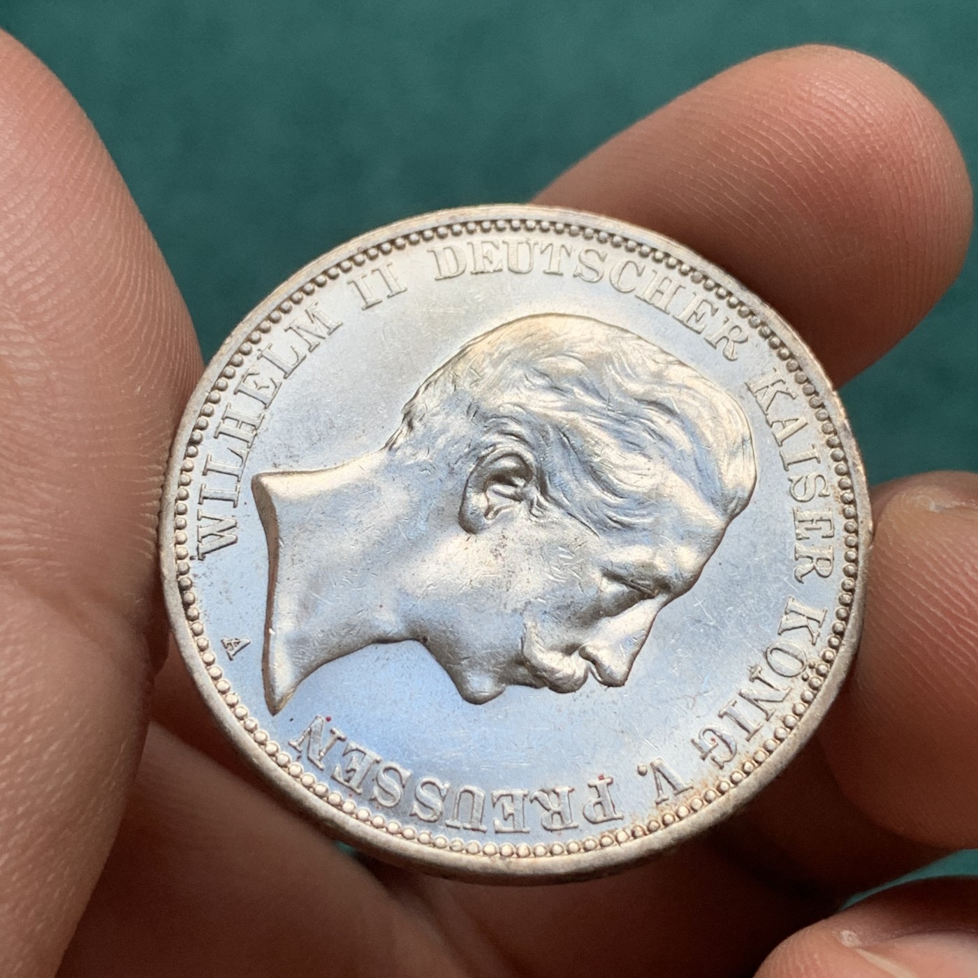 《竞宝斋》第180场-周日，周一2场 (全场包邮) 德国 普鲁士 1911年3马克 威二大头 银币 暴光品相 状态非常好 精品裸币