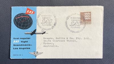 【第48期】莲池国际邮品 限时拍 含秒杀 - 【首航封】1954 斯堪地纳维亚-洛杉矶首飞纪念 实寄封