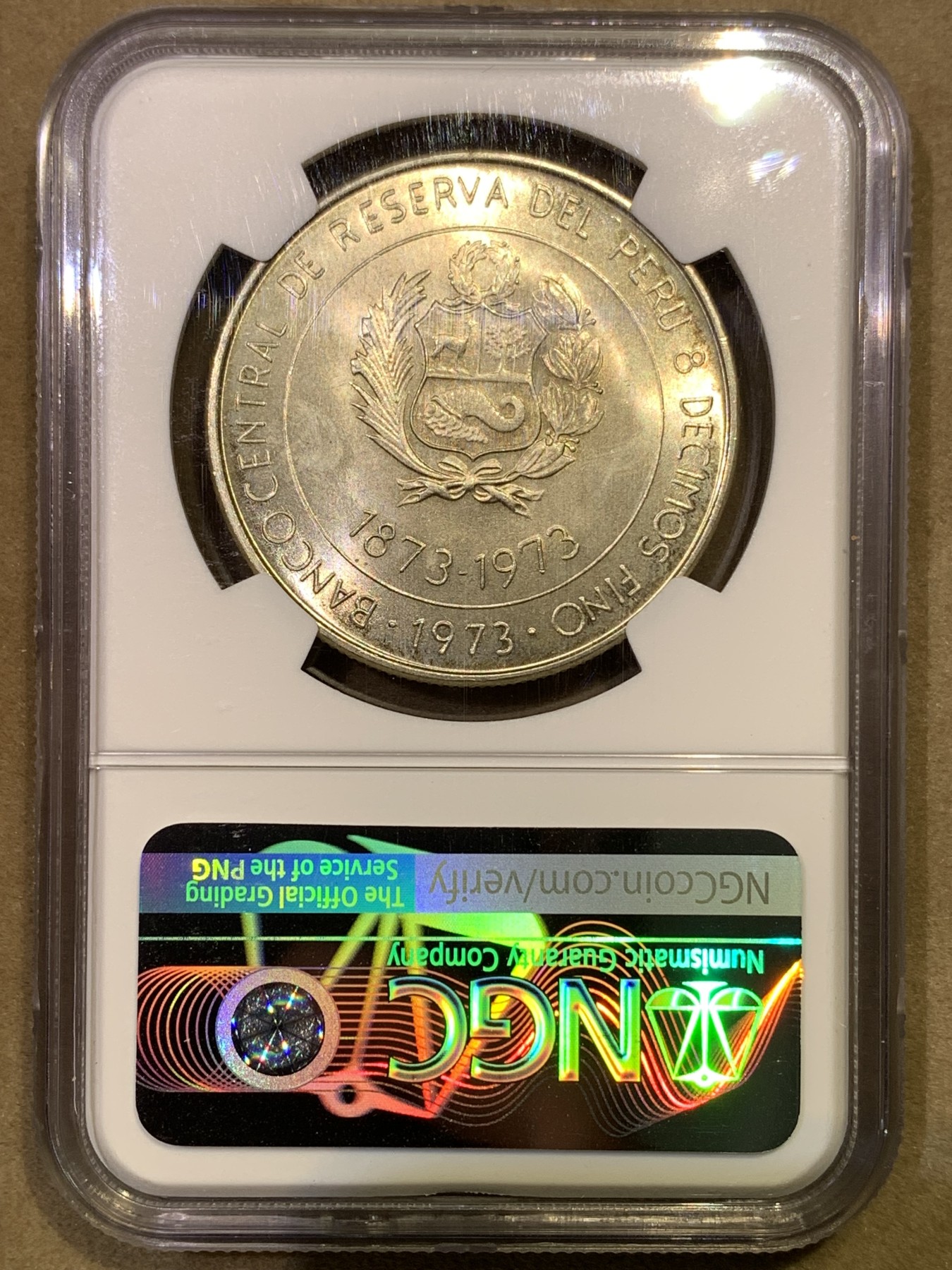 《竞宝斋》第180场-周日，周一2场 (全场包邮) NGC MS66 秘鲁1973年100索尔纪念银币 日本贸易 百年纪念 难得高分
