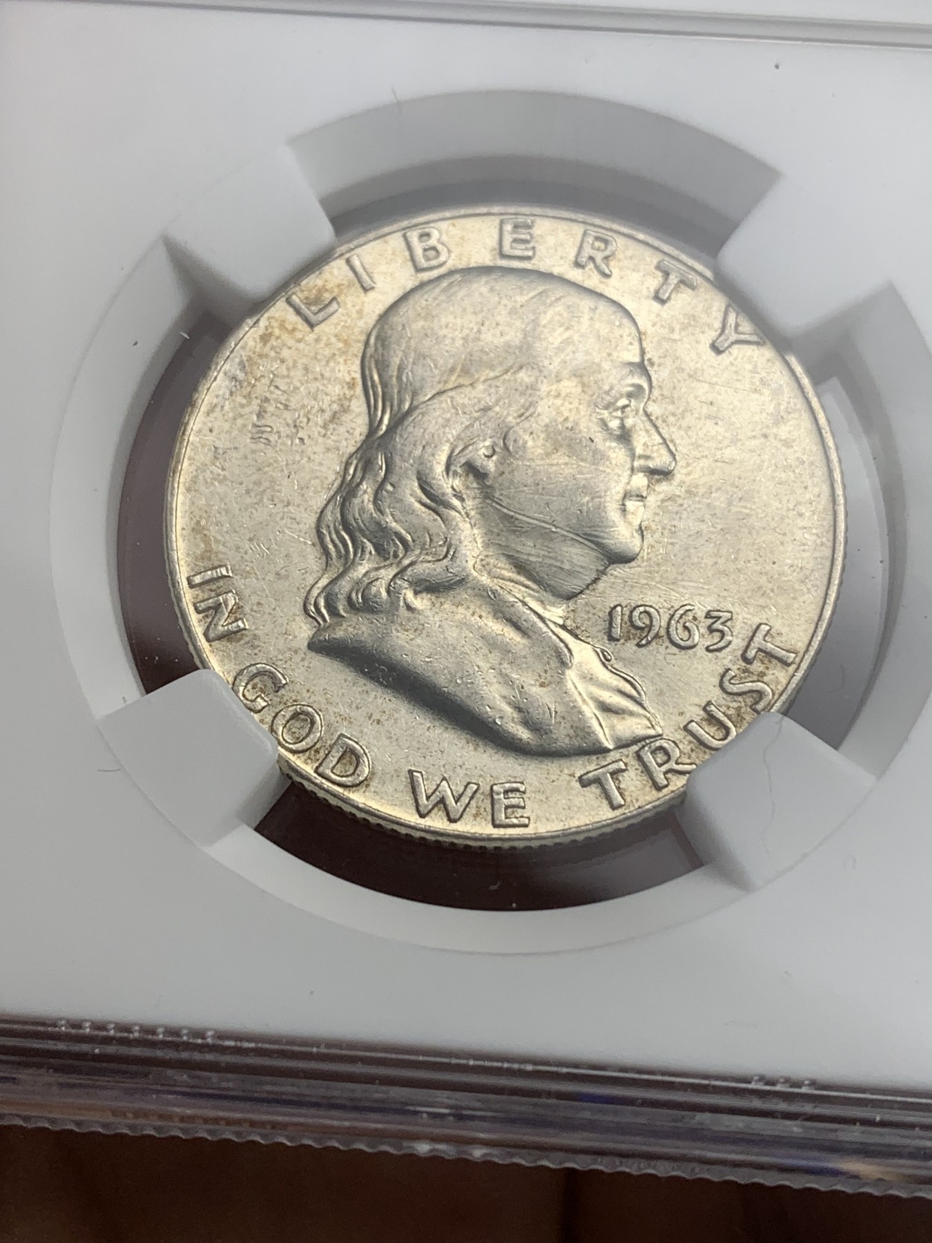 《竞宝斋》第180场-周日，周一2场 (全场包邮) NGC AUD 1963 美国富兰克林 半美元银币