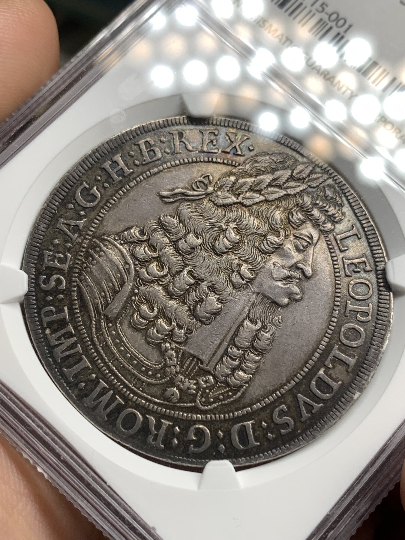 《竞宝斋》第180场-周日，周一2场 (全场包邮) 亚军分 NGC MS63 神圣罗马帝国1698/7骑字版 大波浪 猪嘴 泰勒 银币 打制均匀 状态非常好