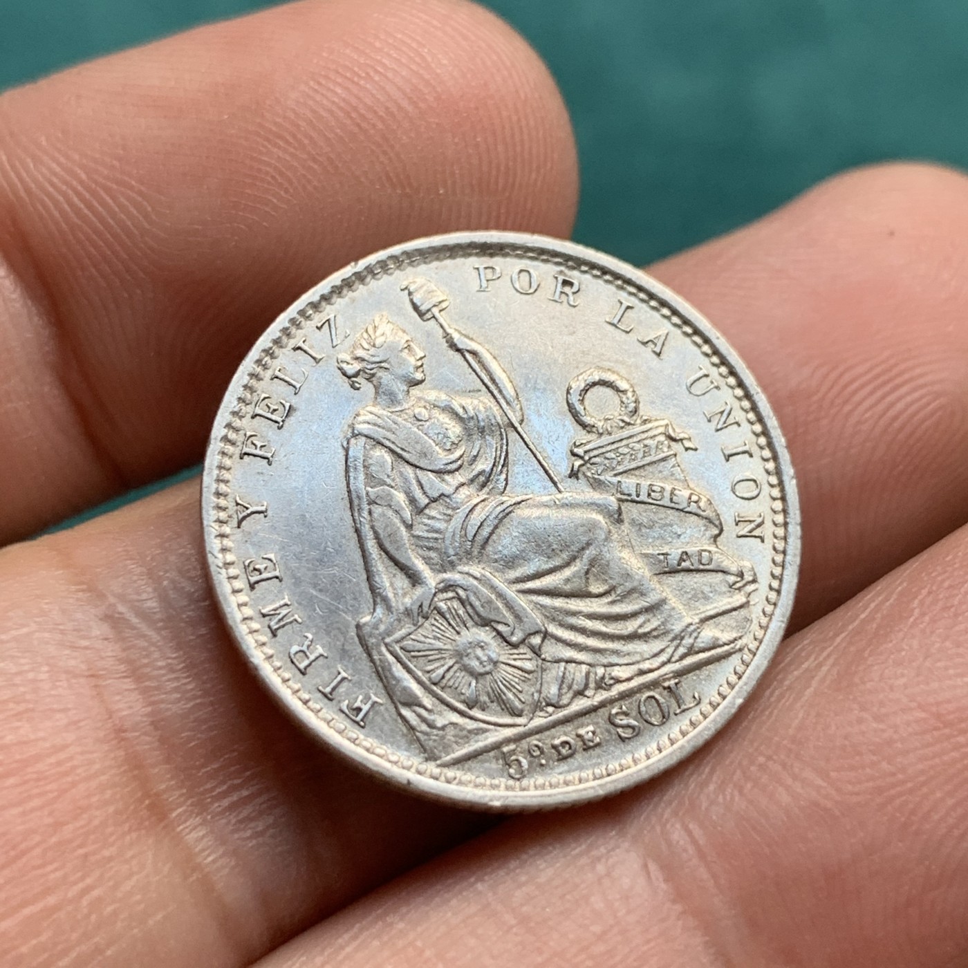 《竞宝斋》第180场-周日，周一2场 (全场包邮) 秘鲁1906年1/5索尔银币，900银 非常少见的面值