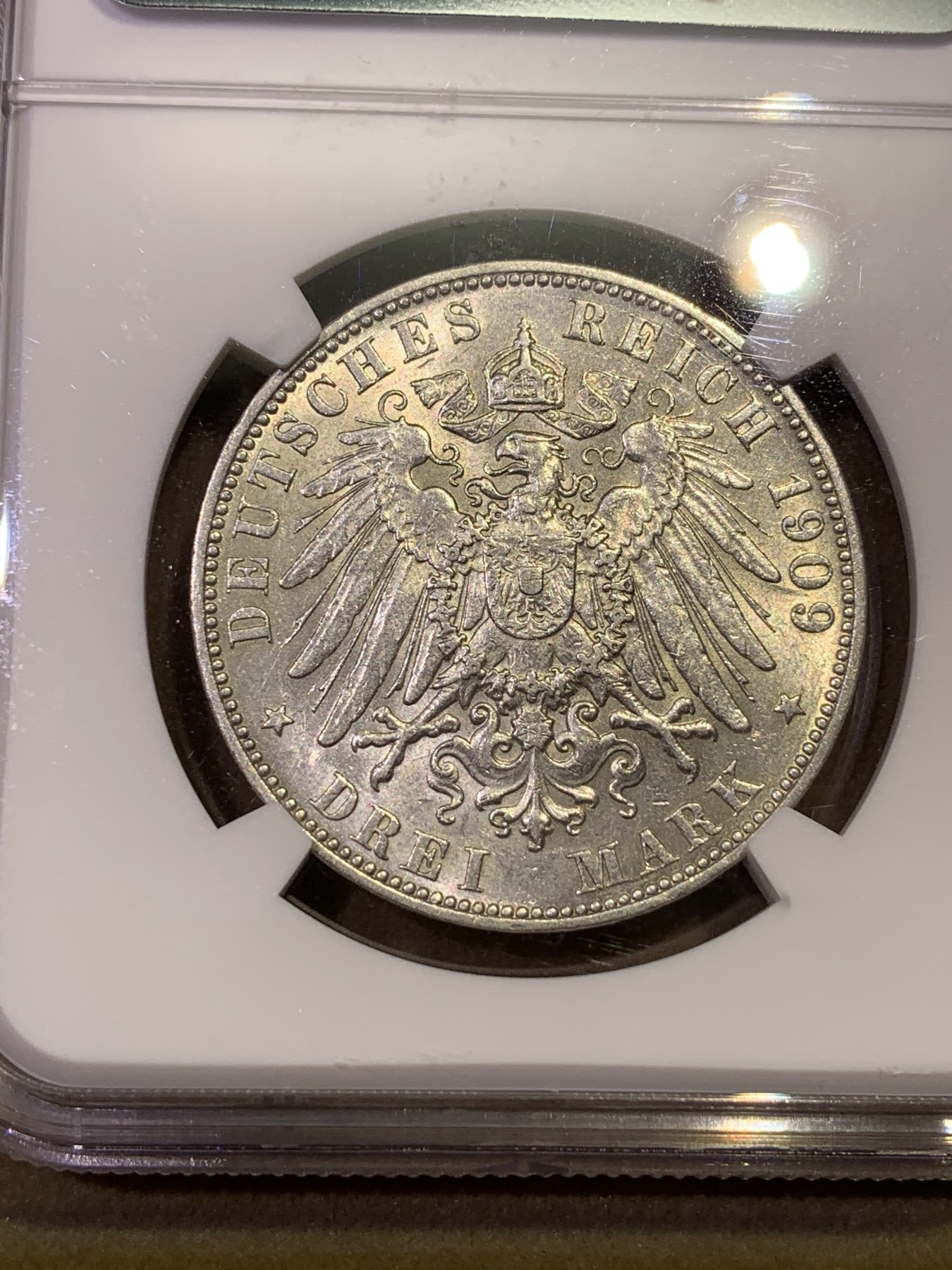 《竞宝斋》第180场-周日，周一2场 (全场包邮) NGC AU58 德国汉堡1909年3马克银币