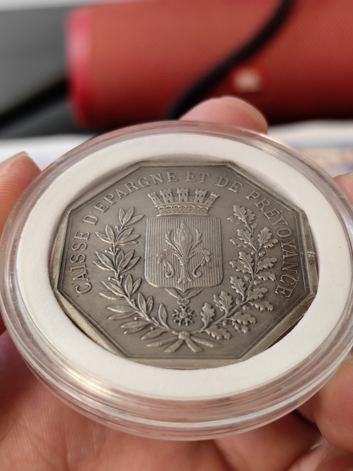 橡树集藏-006场 海纳百川 UNC1834法国里昂银代币jeton 鸢尾花纹章 丰饶角边铭 枪灰色氧化层 Matte质感 