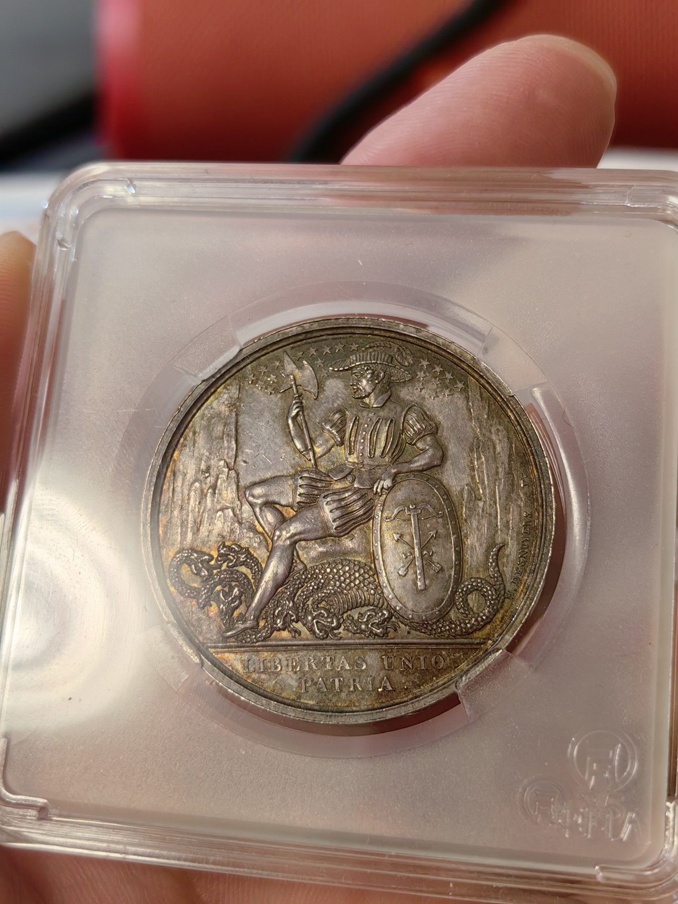 橡树集藏-006场 海纳百川 1821法国巴黎瑞士慈善社屠龙者银章 直径：34mm 重量：19.67gr 边铭无  原铸好品相 评级首选