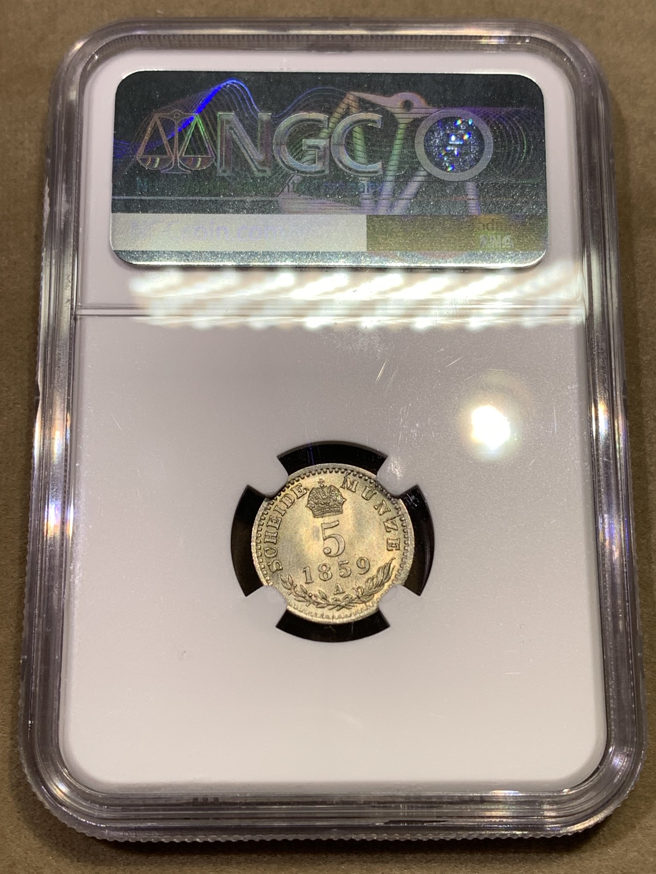 《竞宝斋》第180场-周日，周一2场 (全场包邮) NGC MS65冠军 奥地利1859年弗朗茨·约瑟夫5克鲁泽银币