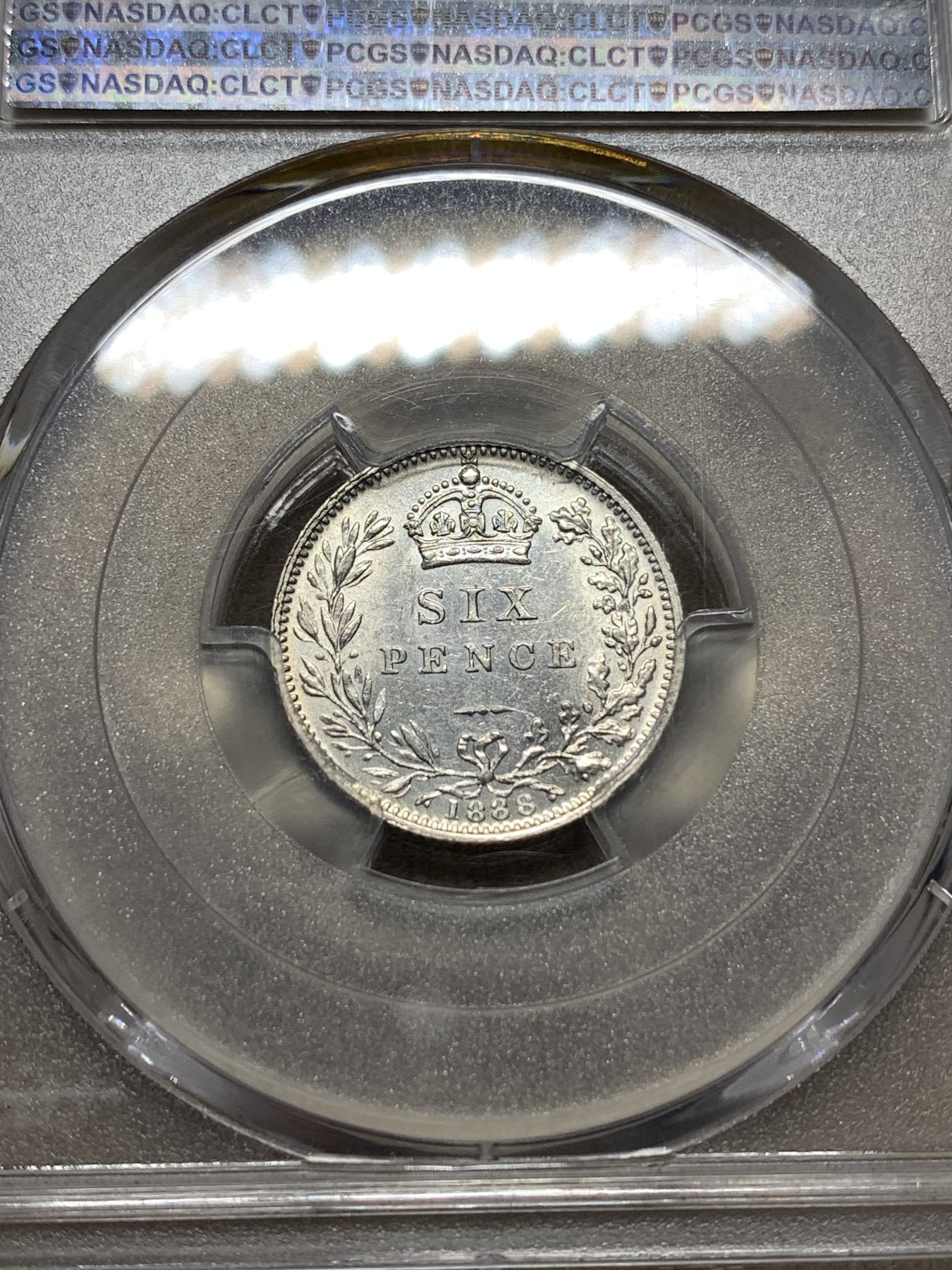 《竞宝斋》第180场-周日，周一2场 (全场包邮) PCGS MS61 英国1888年6便士银币 高冠版好年份 低评