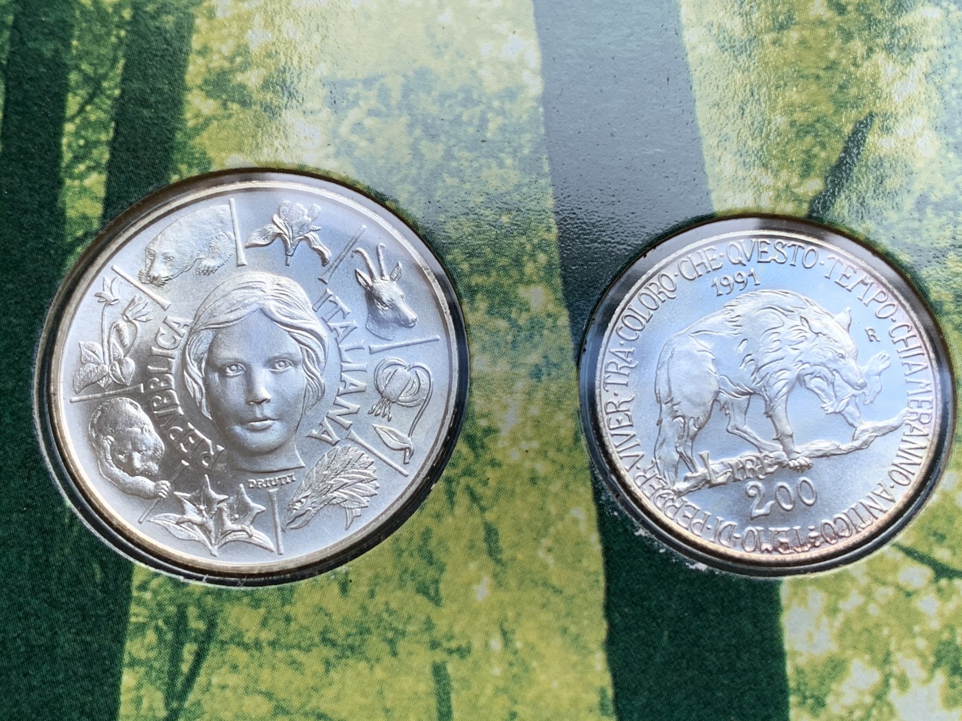 《竞宝斋》第180场-周日，周一2场 (全场包邮) 意大利，1991，花神2枚一套原装银币