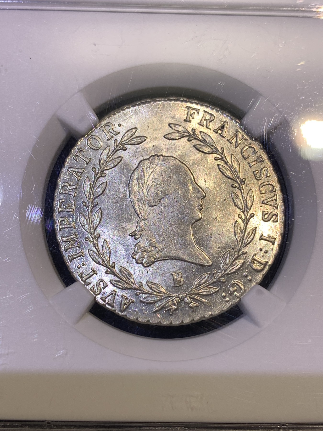 《竞宝斋》第180场-周日，周一2场 (全场包邮) NGC MS64 奥地利帝国1815B佛朗茨一世20K银辅币 白净状态好