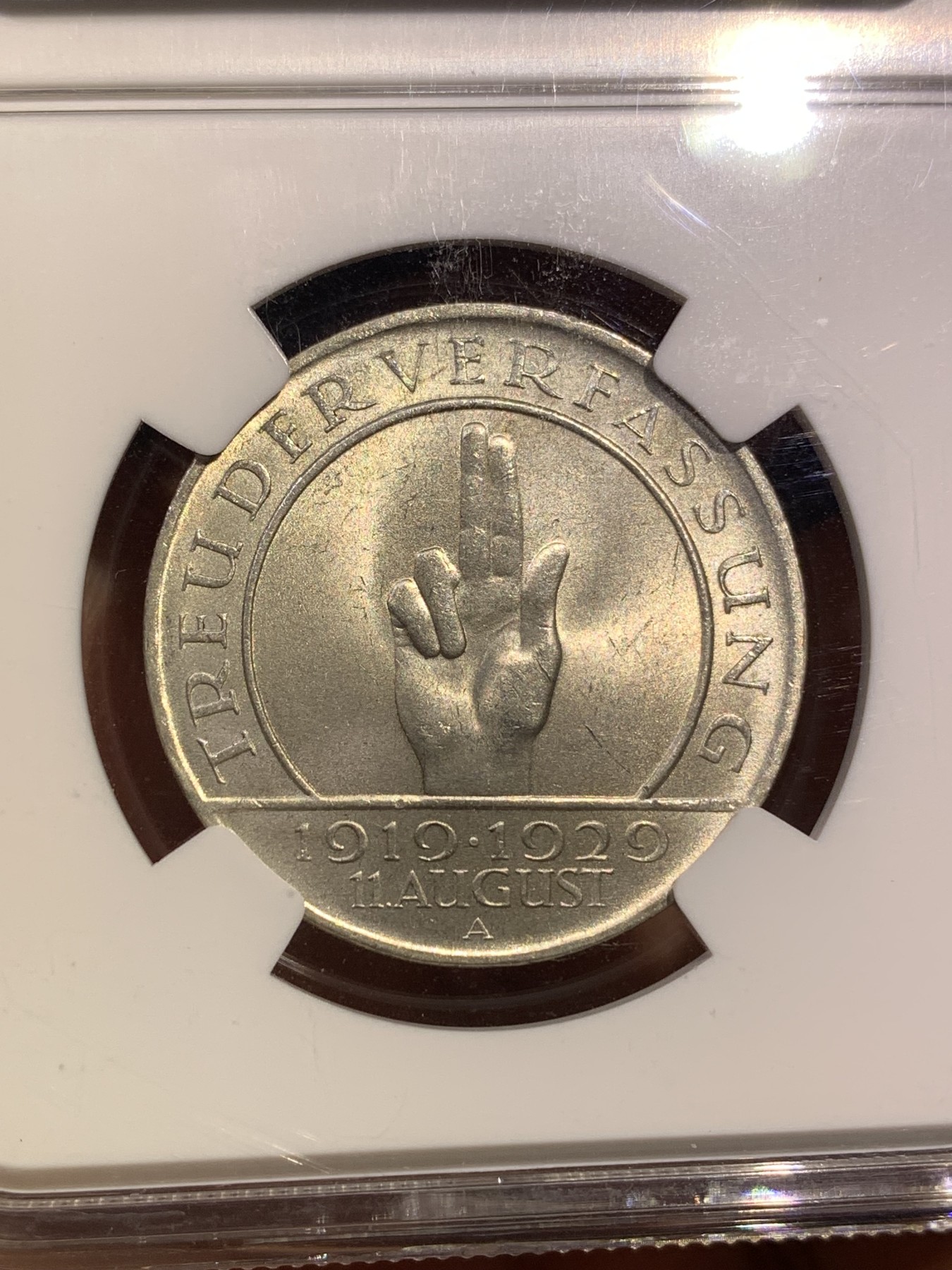 《竞宝斋》第180场-周日，周一2场 (全场包邮) NGC-MS65 魏玛德国1929年宪法十周年3马克纪念银币 少见高分