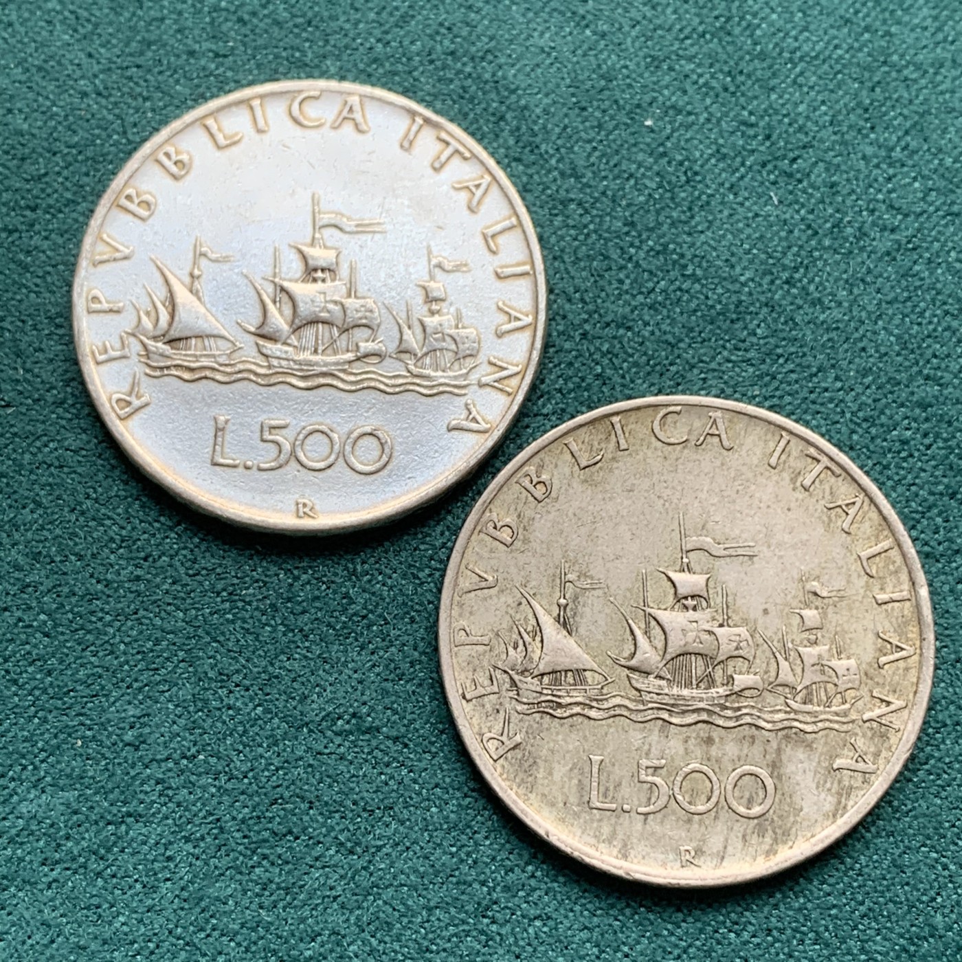 《竞宝斋》第180场-周日，周一2场 (全场包邮) 意大利500里拉女神银币2枚(1958年+1959年)，50年代早期年份