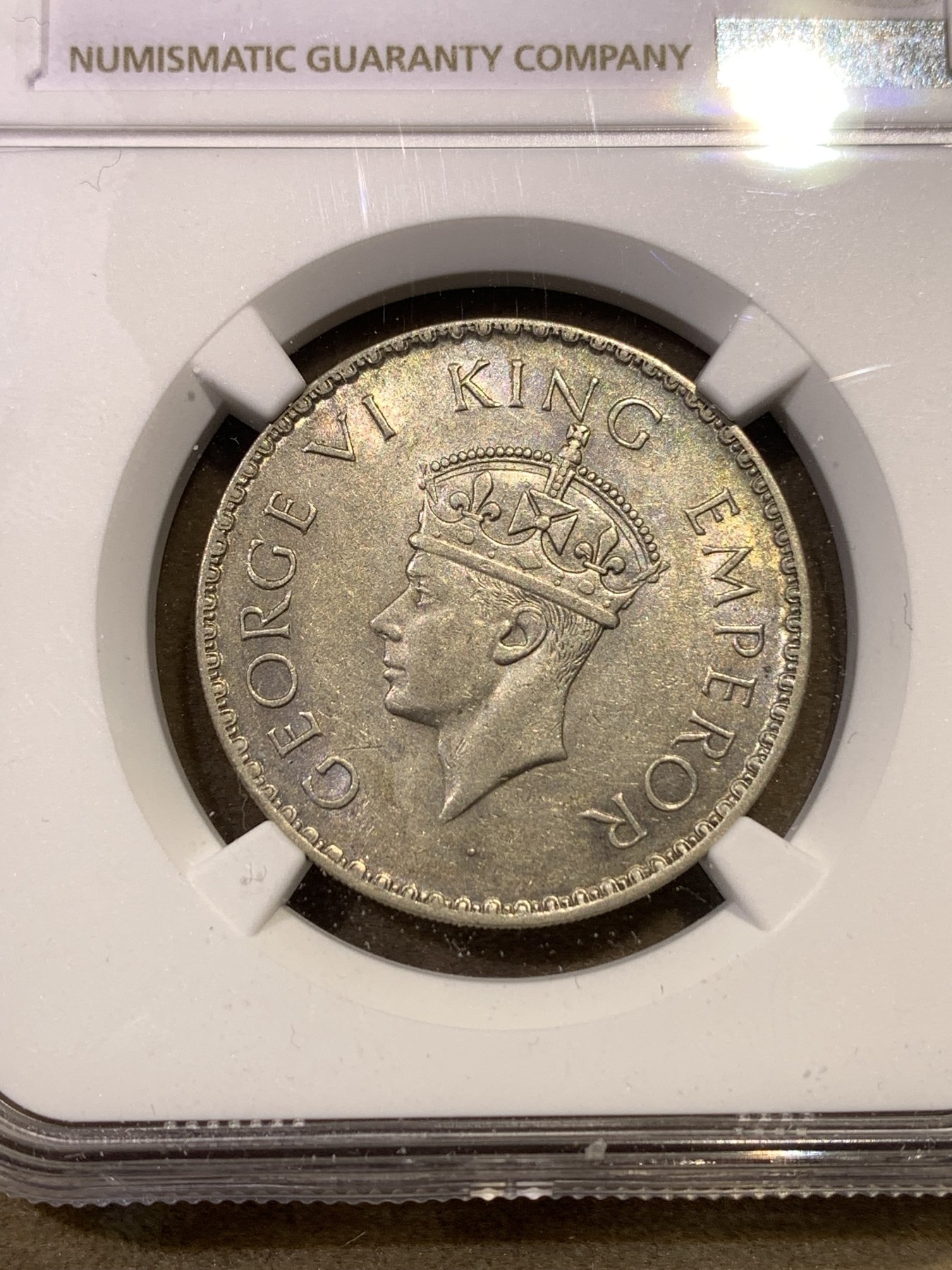 《竞宝斋》第180场-周日，周一2场 (全场包邮) NGC-MS61 印度 1940B 乔治六世 1卢比银币