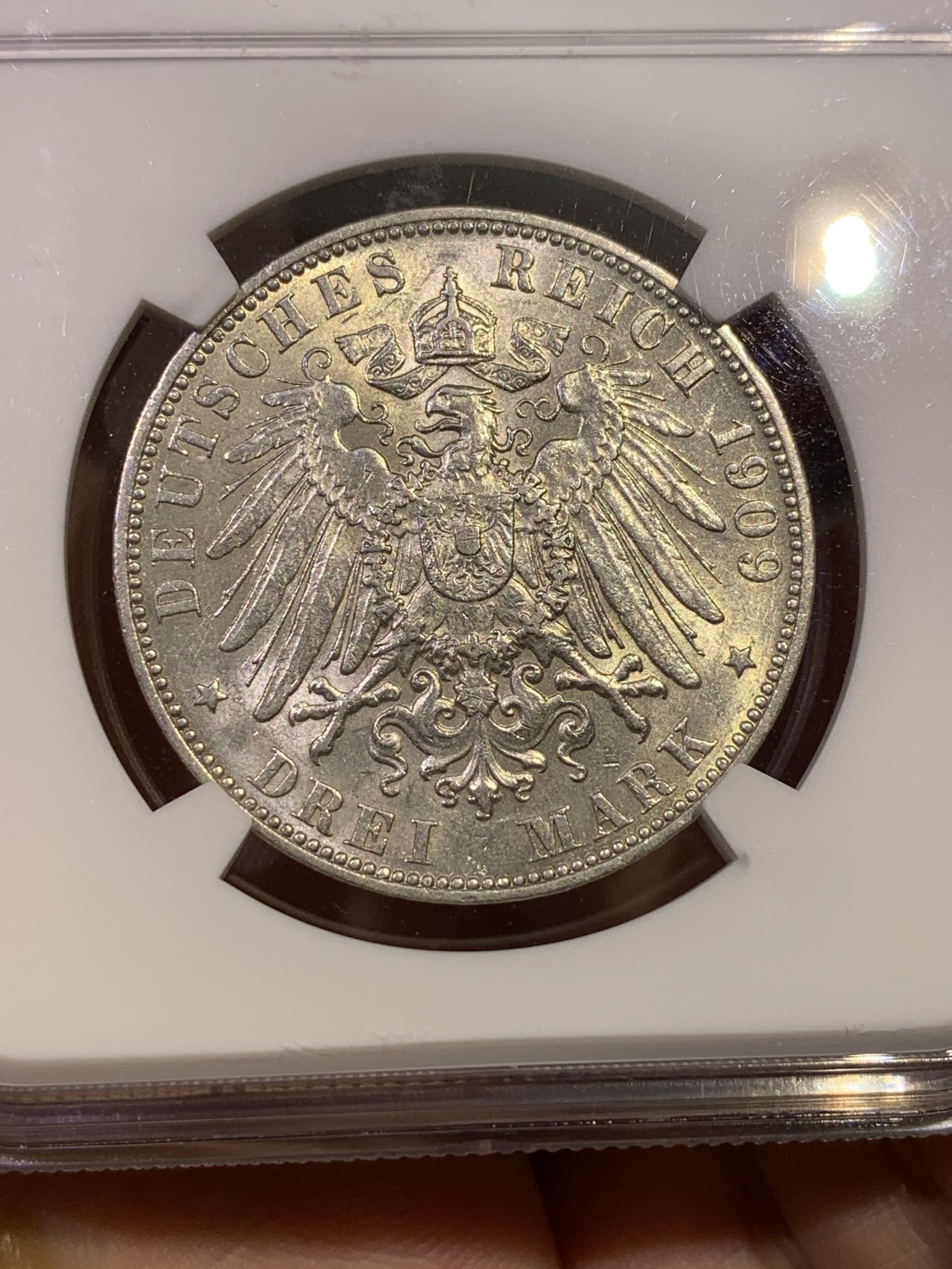 《竞宝斋》第180场-周日，周一2场 (全场包邮) NGC AU58 德国汉堡1909年3马克银币