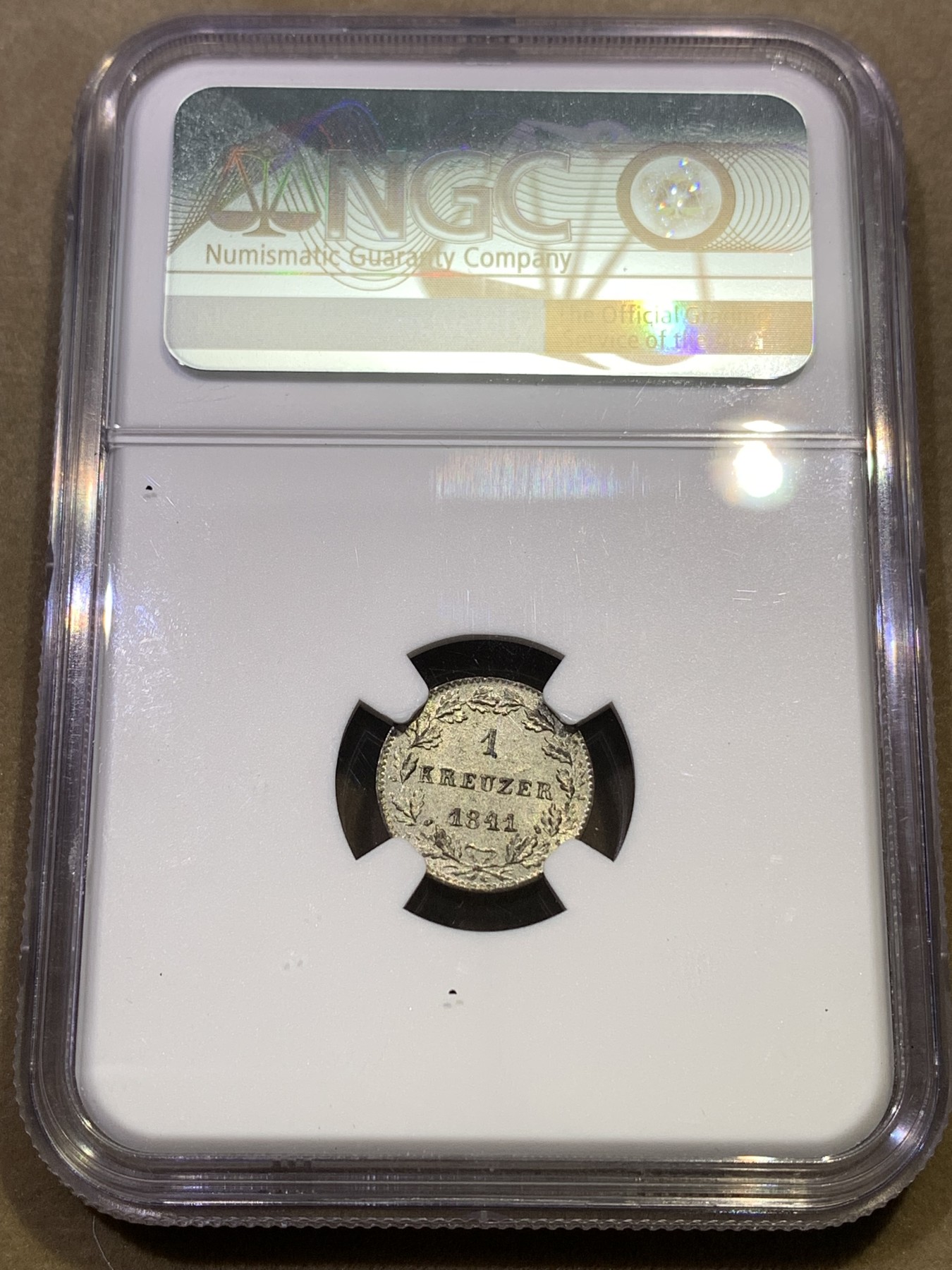 《竞宝斋》第180场-周日，周一2场 (全场包邮) NGC MS64 德国黑森1841年1克鲁泽小银币