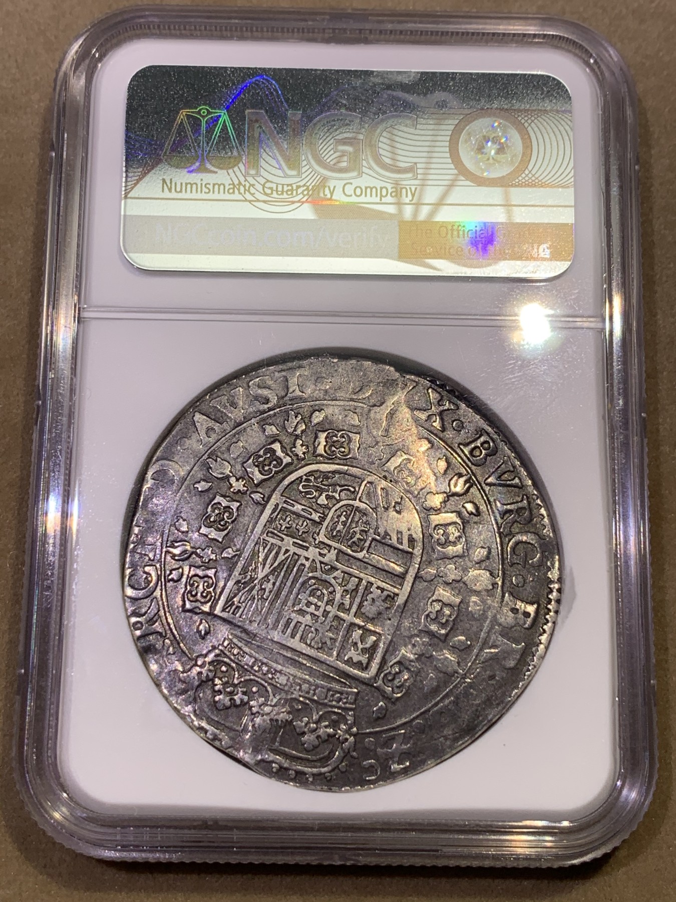 《竞宝斋》第180场-周日，周一2场 (全场包邮) NGC XF45 西属尼德兰布拉班特/安特卫普1636年1PT原味大银 收录1枚冠军分数