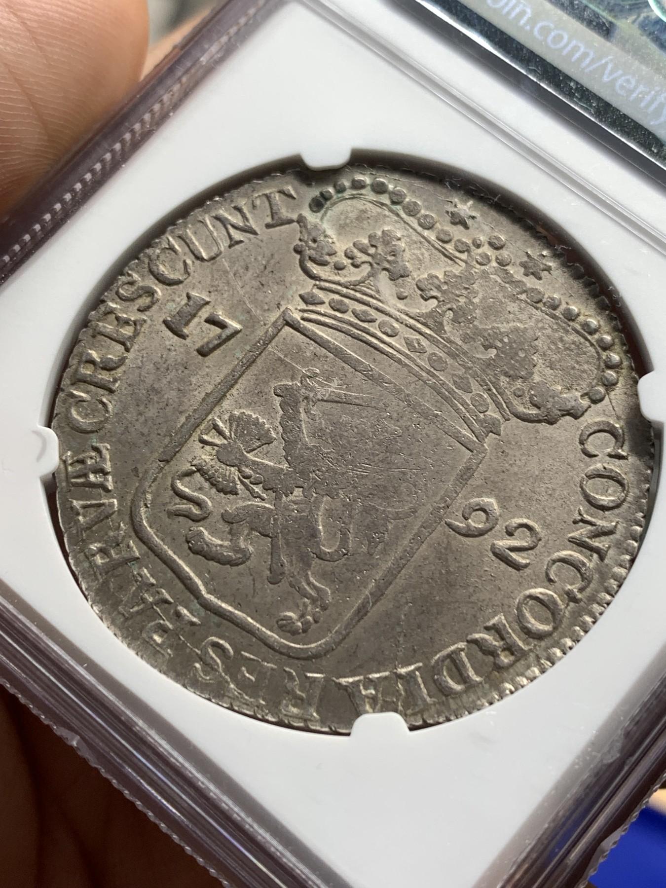 《竞宝斋》第180场-周日，周一2场 (全场包邮) NGC UNC 荷兰泽兰省1792年武士1杜卡特大银币 原味包浆 未见清洗