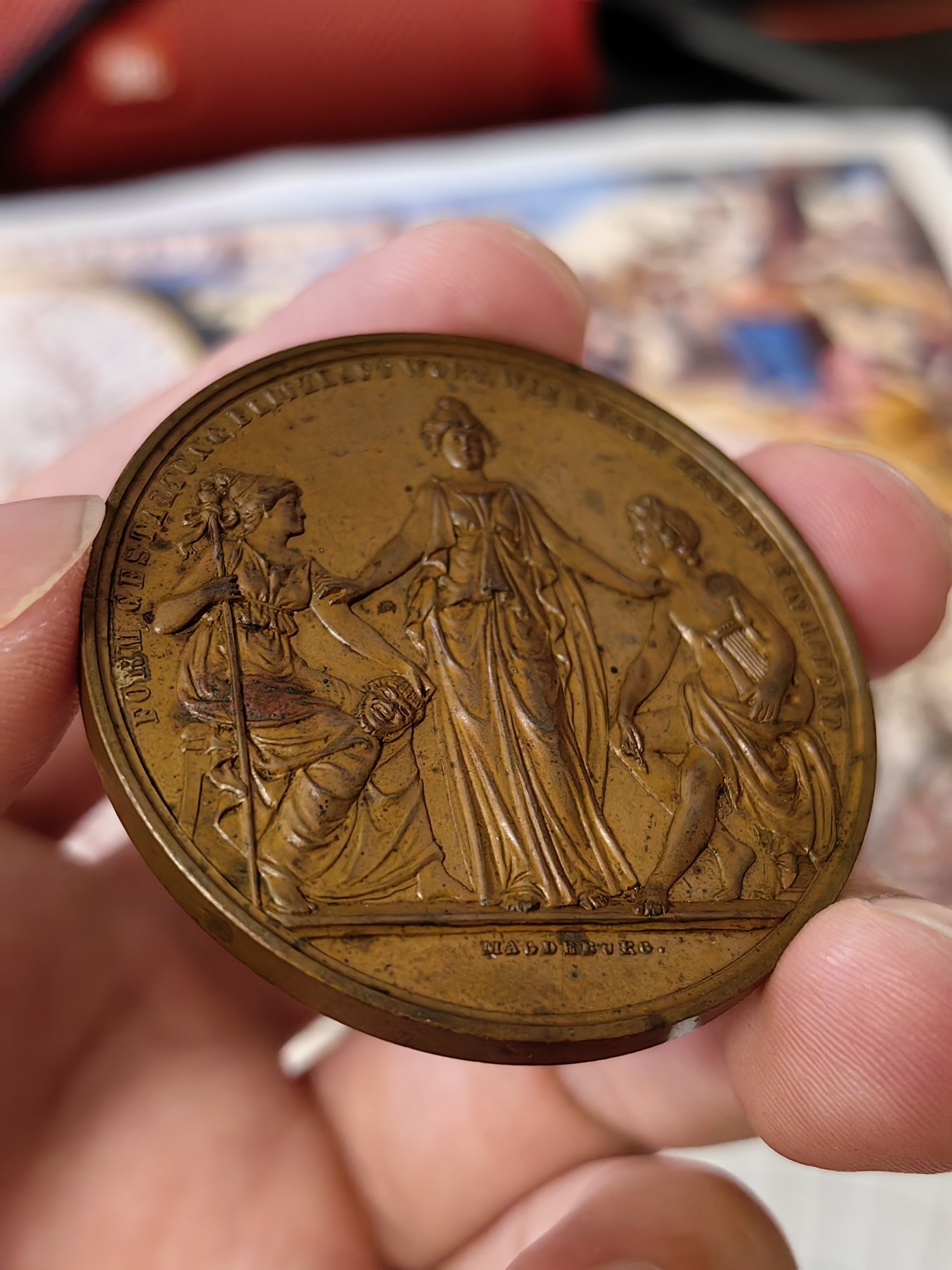 橡树集藏-006场 海纳百川 1887德国人物纪念大铜章  三女神高浮雕 人物刻画十分惊喜 包浆美