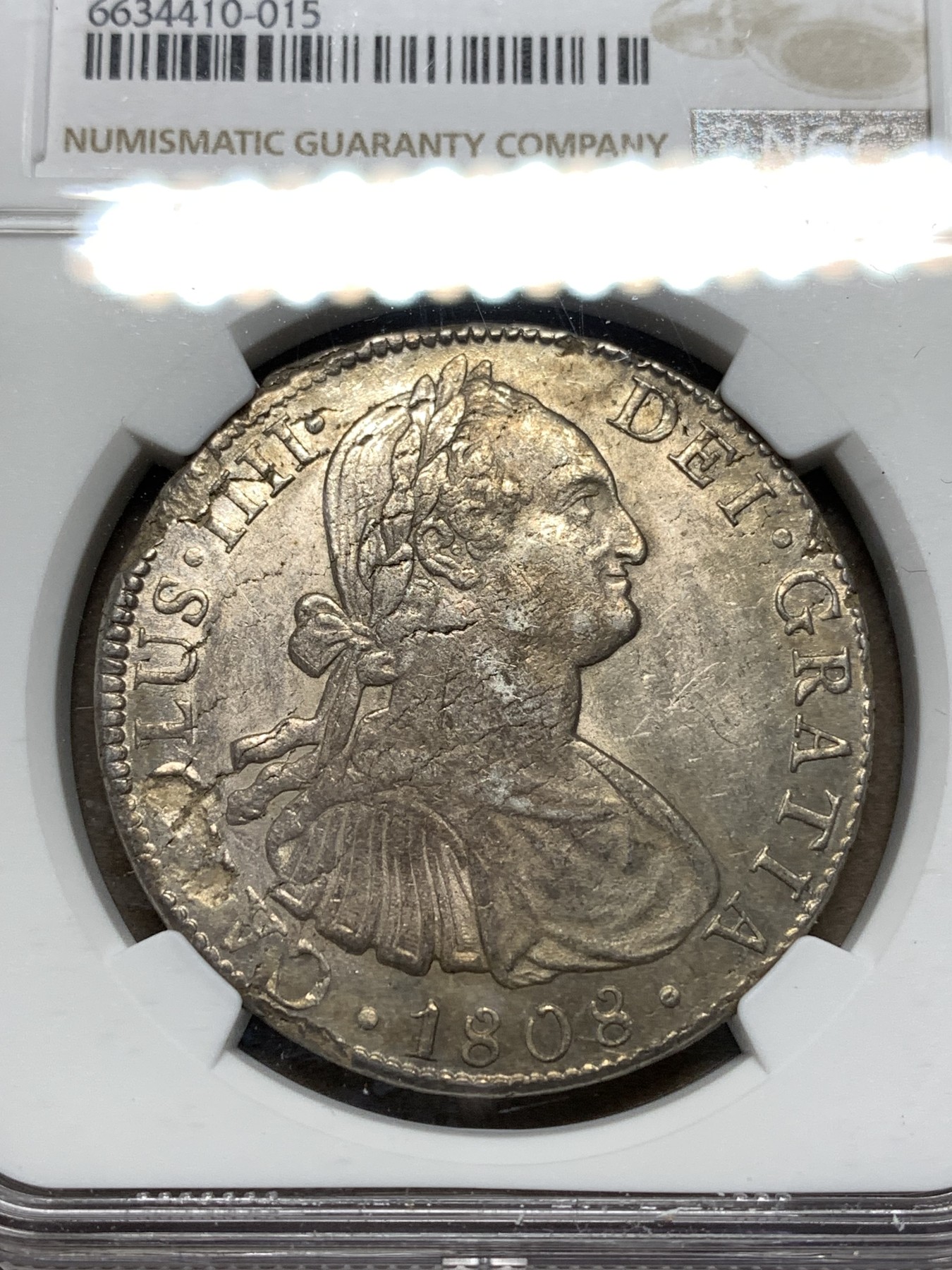 《竞宝斋》第180场-周日，周一2场 (全场包邮) NGC-AUD 1808 墨西哥 卡洛斯四世 8里亚尔 银币 打制深峻