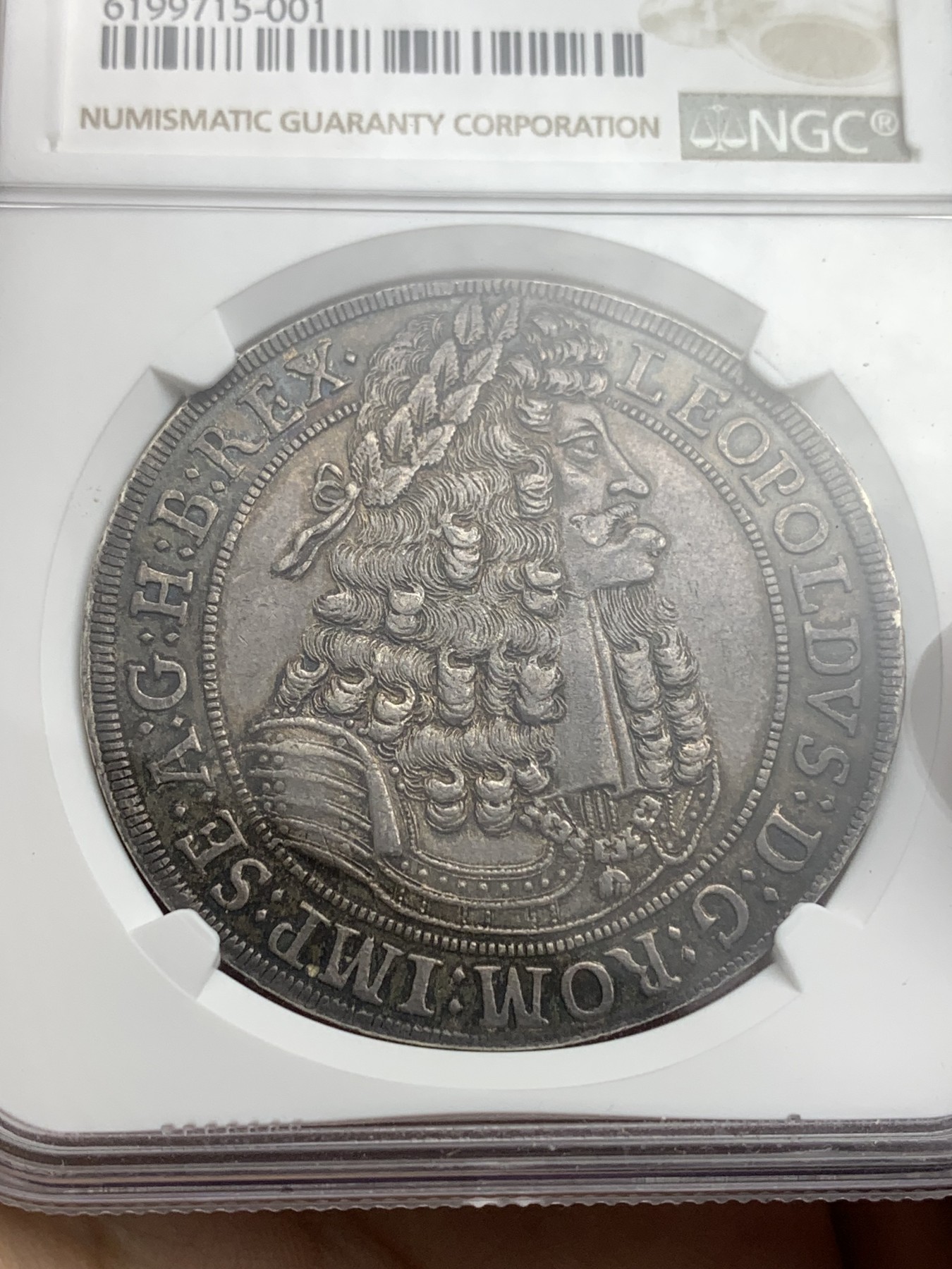 《竞宝斋》第180场-周日，周一2场 (全场包邮) 亚军分 NGC MS63 神圣罗马帝国1698/7骑字版 大波浪 猪嘴 泰勒 银币 打制均匀 状态非常好