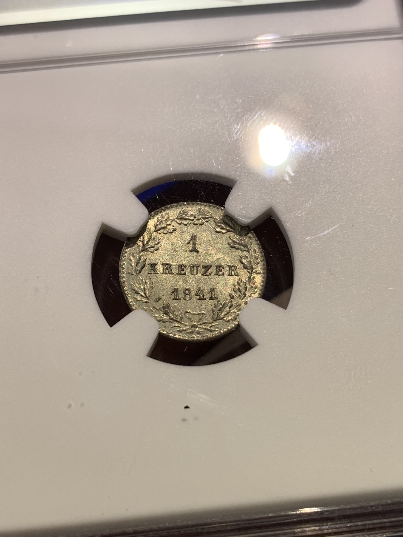 《竞宝斋》第180场-周日，周一2场 (全场包邮) NGC MS64 德国黑森1841年1克鲁泽小银币