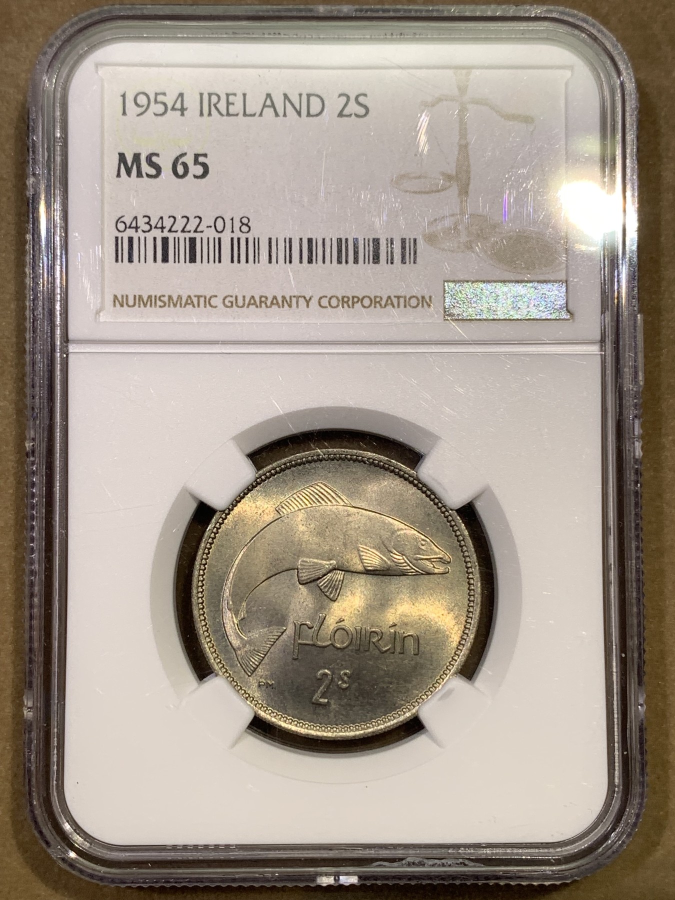 《竞宝斋》第180场-周日，周一2场 (全场包邮) NGC MS65 爱尔兰1954年2先令