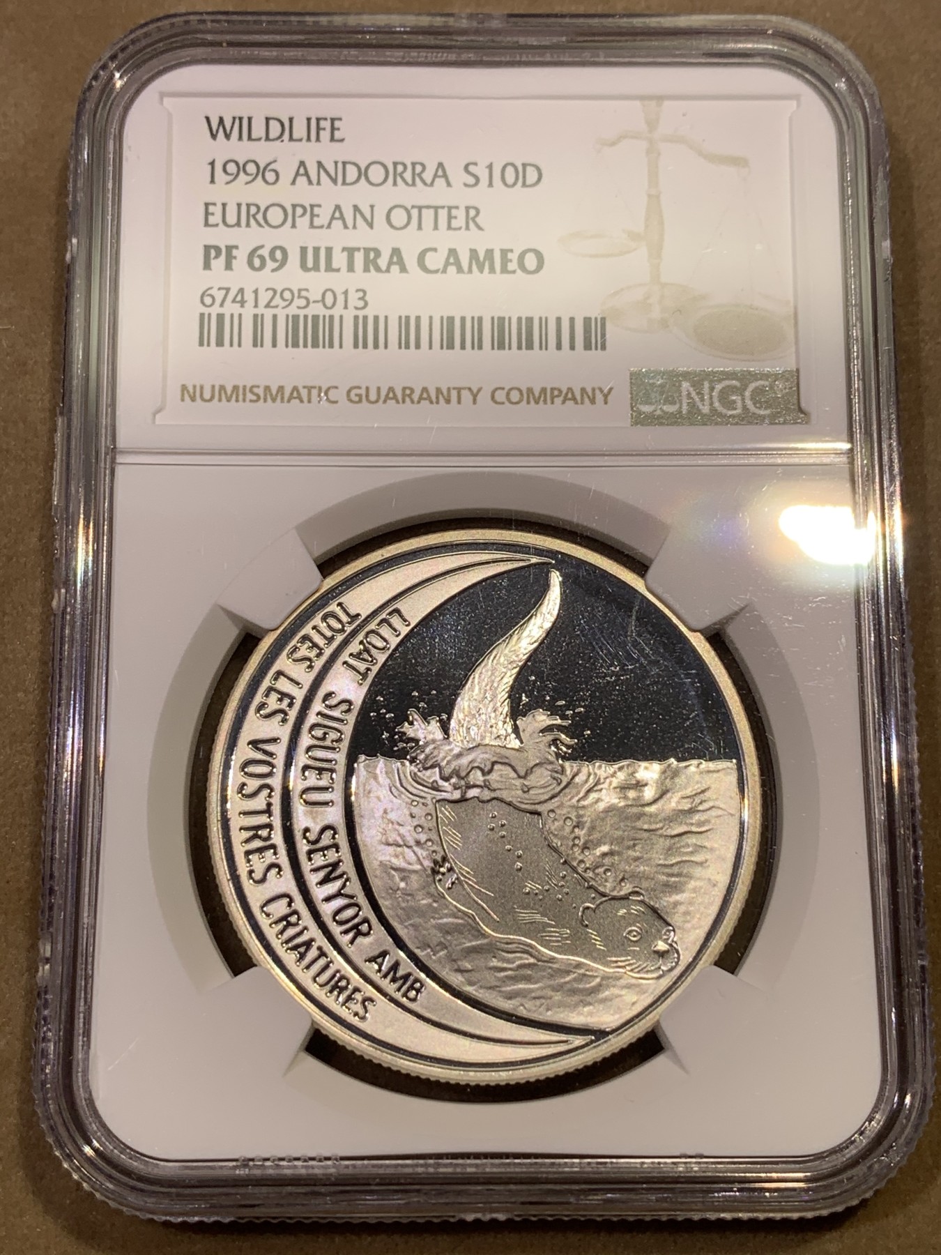 《竞宝斋》第180场-周日，周一2场 (全场包邮) NGC 冠军分PF 69uc 安道尔1996年动物系列10第纳尔大银币 裸币都200+了，冠军分一步到位