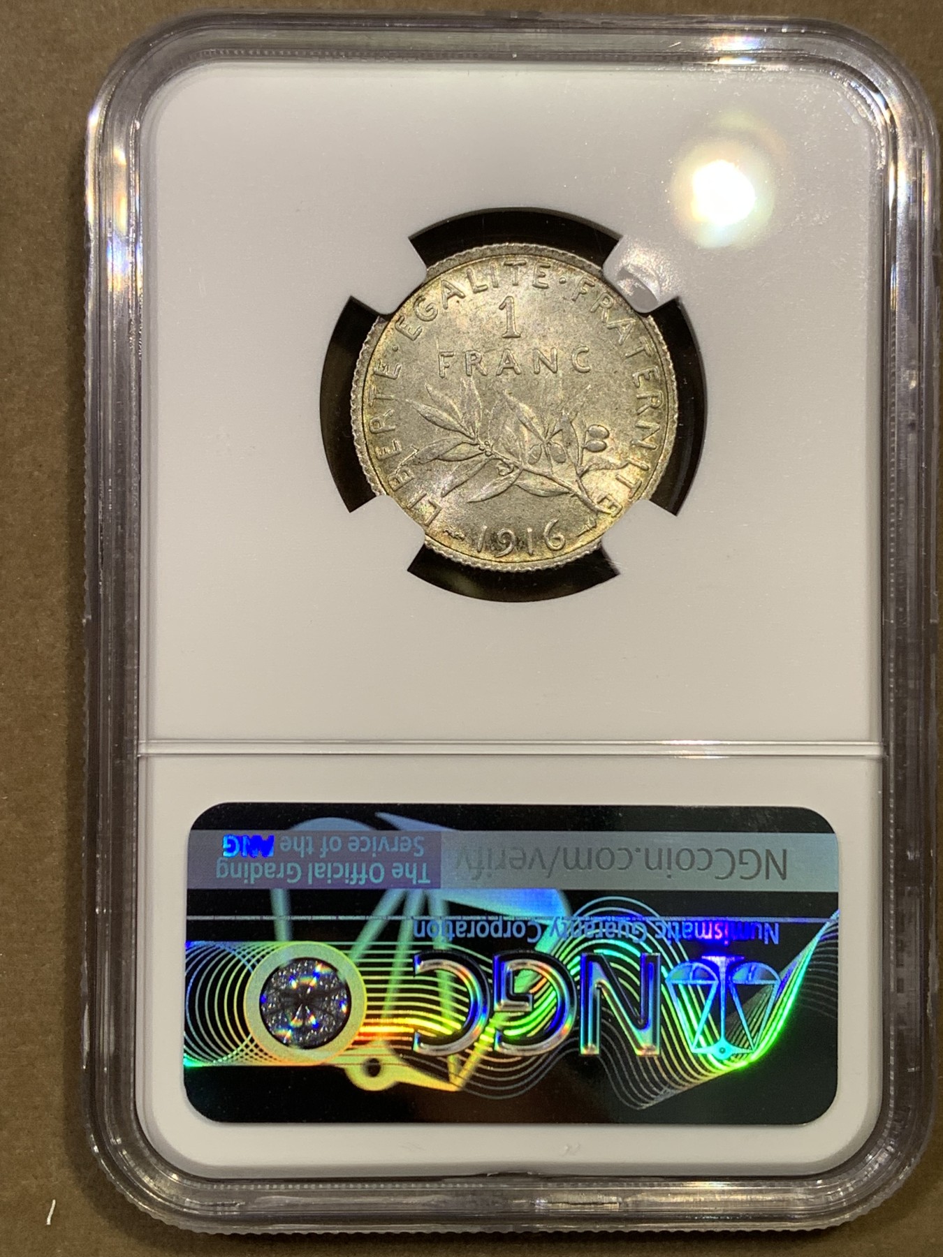 《竞宝斋》第180场-周日，周一2场 (全场包邮) NGC-MS64 法国1916年播种女神1法郎银币，罗蒂设计，经典的行走女神。64高分难得。