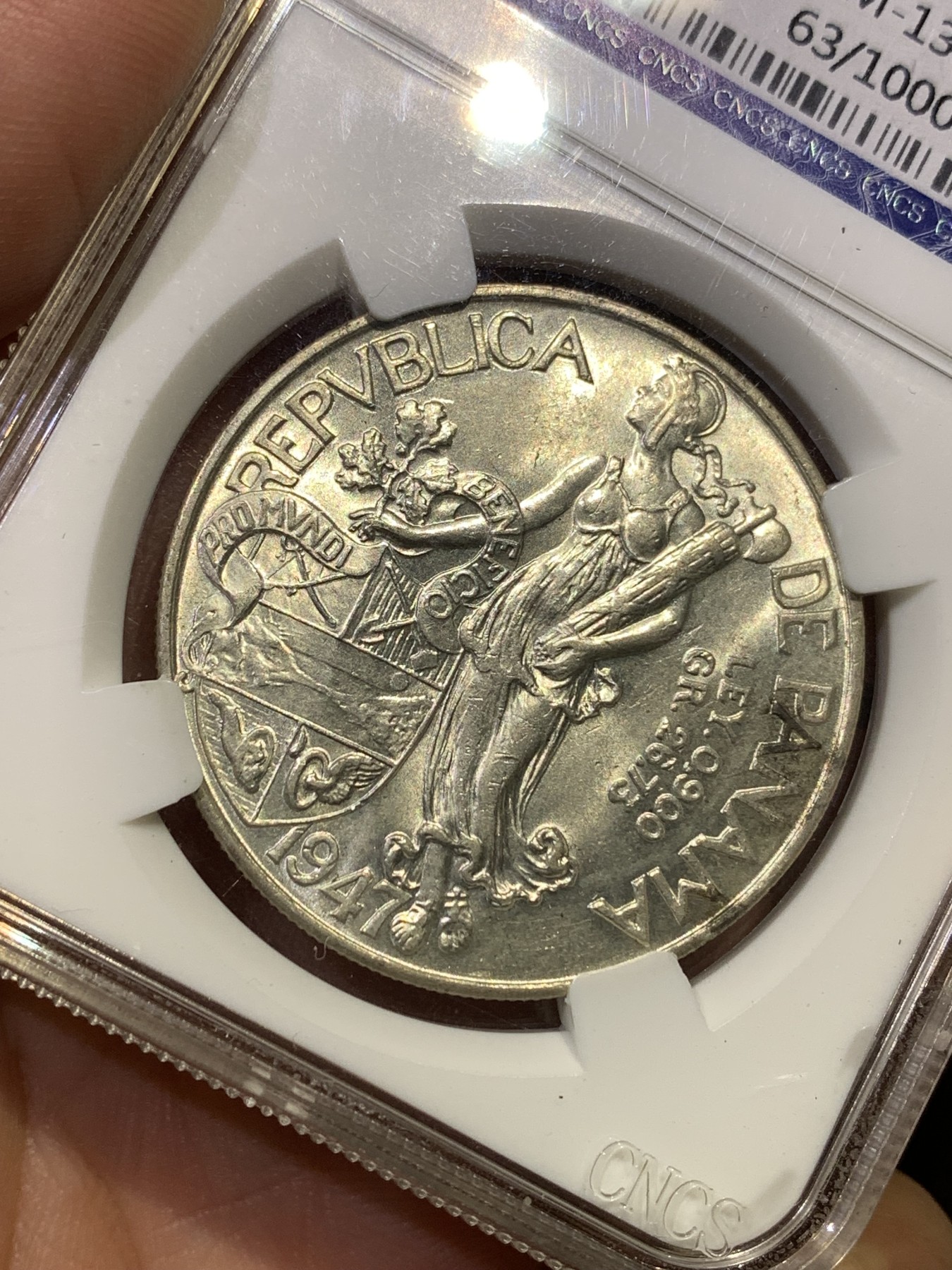 《竞宝斋》第180场-周日，周一2场 (全场包邮) CNCS MS63 巴拿马1947年1巴波亚银币