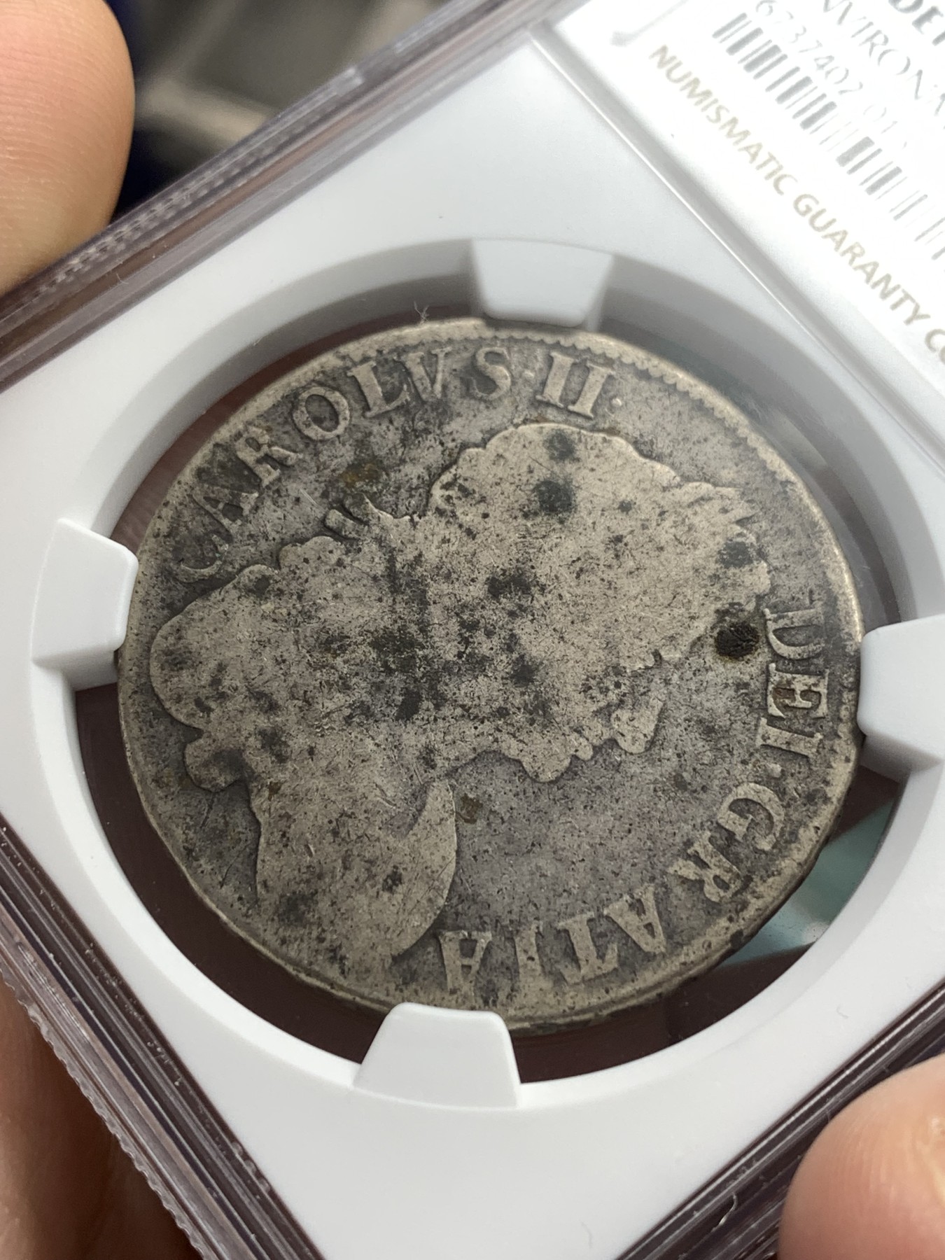 《竞宝斋》第180场-周日，周一2场 (全场包邮) NGC-AGD 1676年英国查理二世克朗银币 品相差些，不过没硬伤