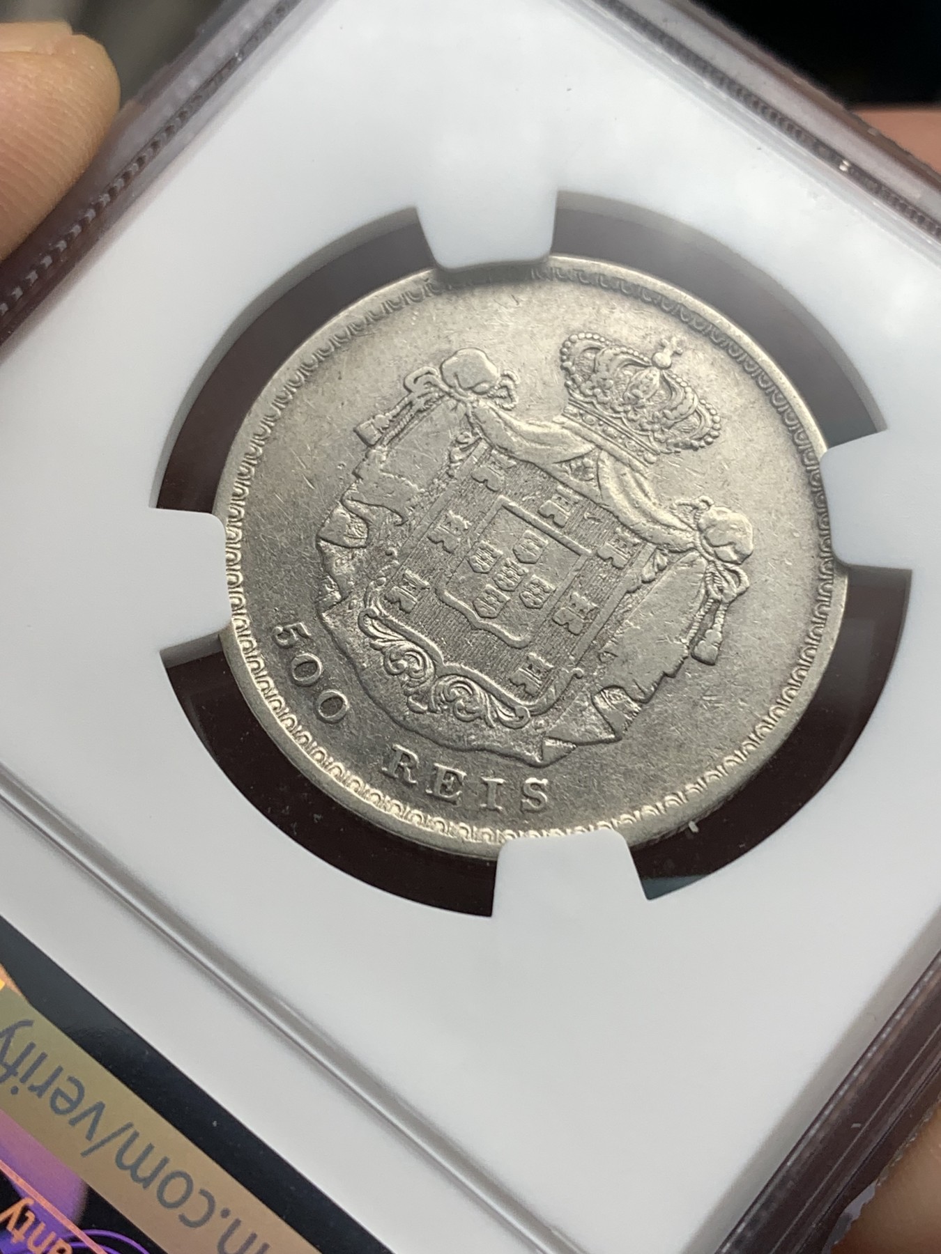 《竞宝斋》第180场-周日，周一2场 (全场包邮) NGC-AUD 葡萄牙1858年佩德罗五世500R银币，仅发行2年，非常少见品种，因磨具问题好品非常稀少