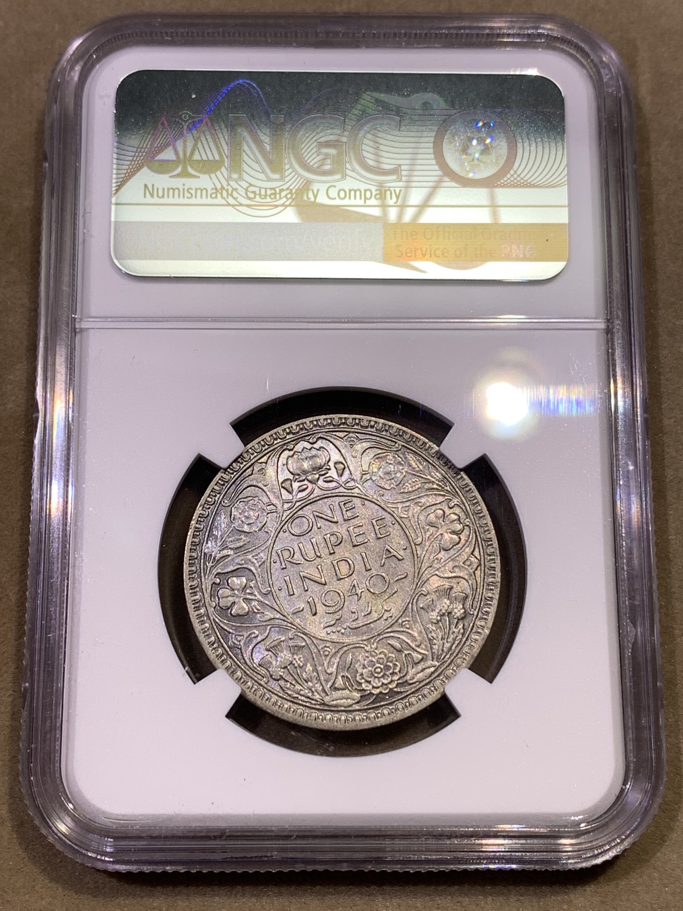 《竞宝斋》第180场-周日，周一2场 (全场包邮) NGC-MS61 印度 1940B 乔治六世 1卢比银币