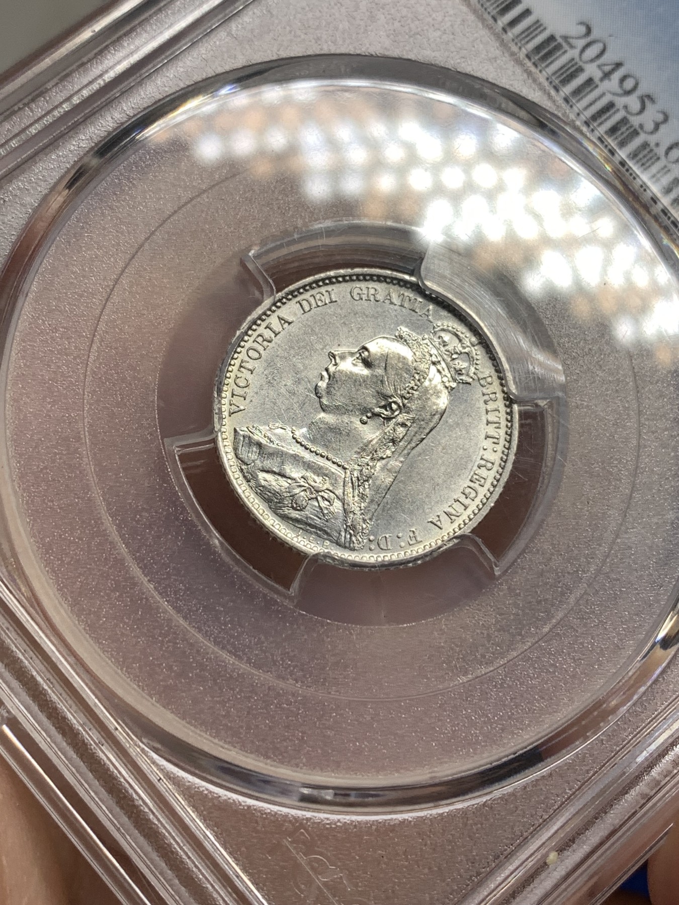 《竞宝斋》第180场-周日，周一2场 (全场包邮) PCGS MS61 英国1888年6便士银币 高冠版好年份 低评