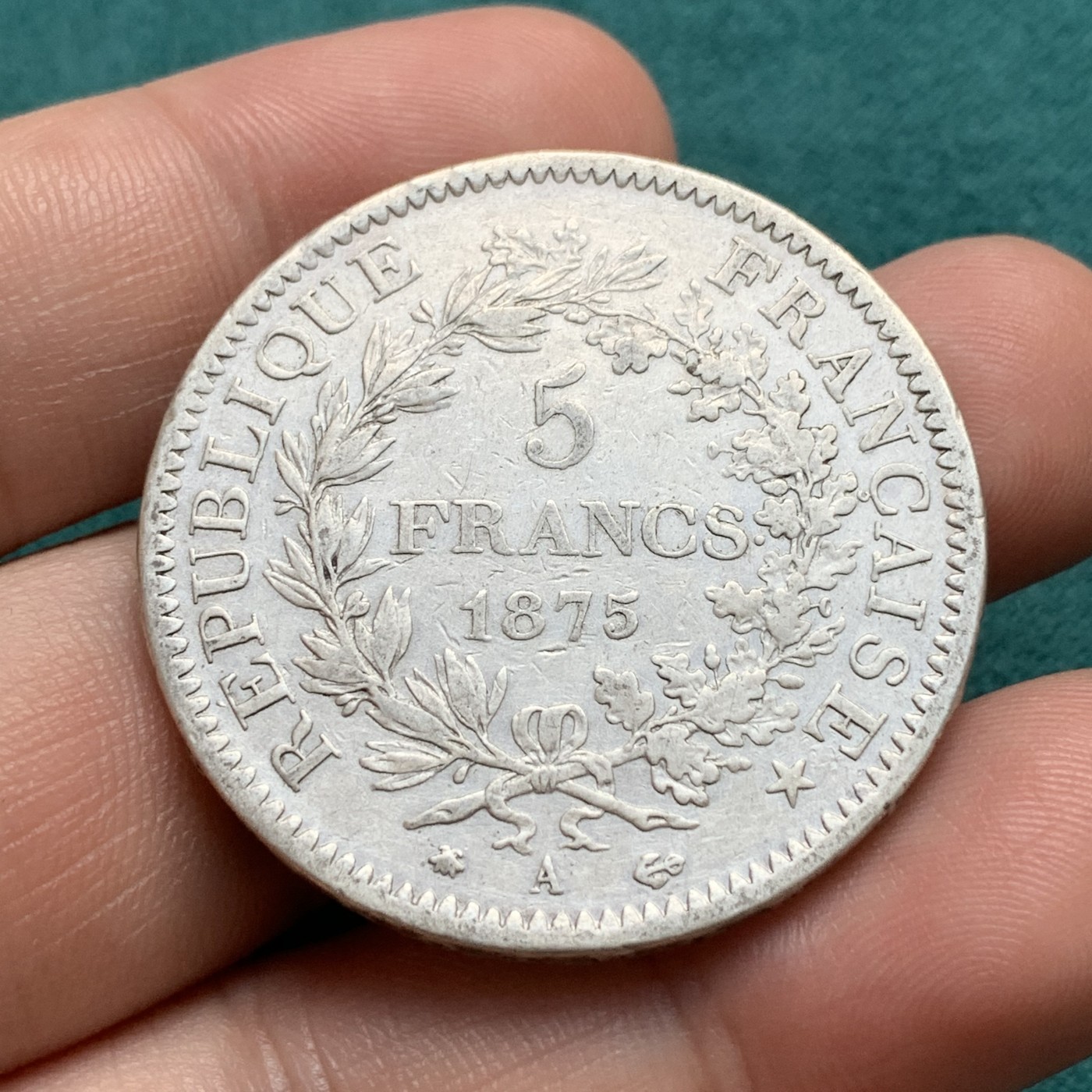 《竞宝斋》第180场-周日，周一2场 (全场包邮) 法国 1875年 大力神 5法郎银币 发行量不多的年份