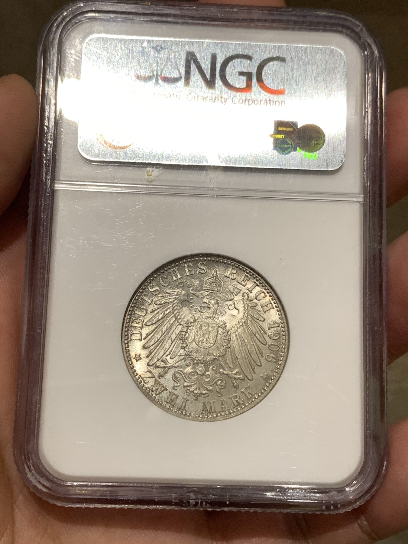 《竞宝斋》第180场-周日，周一2场 (全场包邮) NGC-MS65 德国巴登 1906年 金婚纪念 2马克银币 非常漂亮 高等级分数