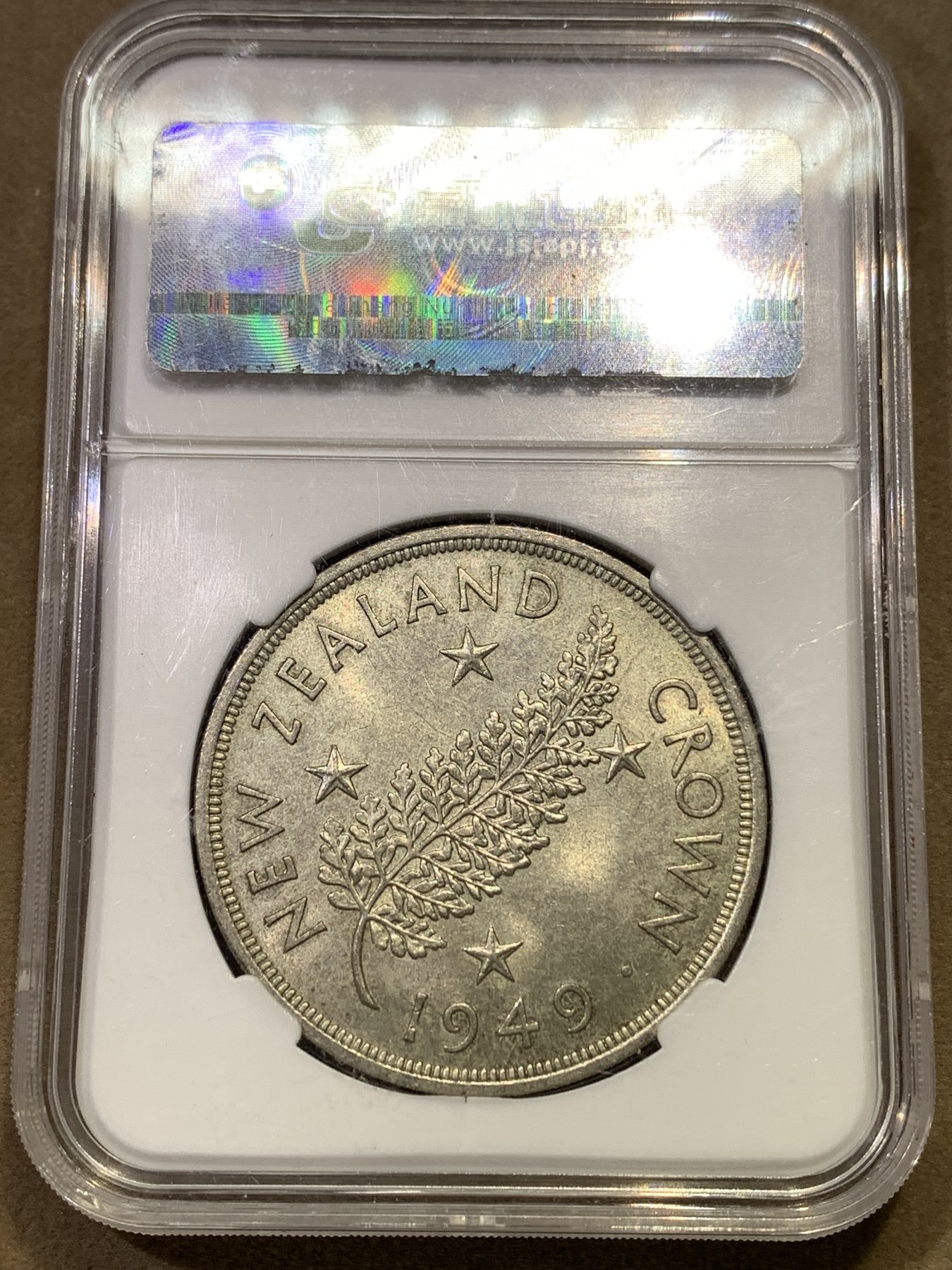 《竞宝斋》第180场-周日，周一2场 (全场包邮) 嘉诚评级MS62 新西兰1949年乔治六世1克朗银币