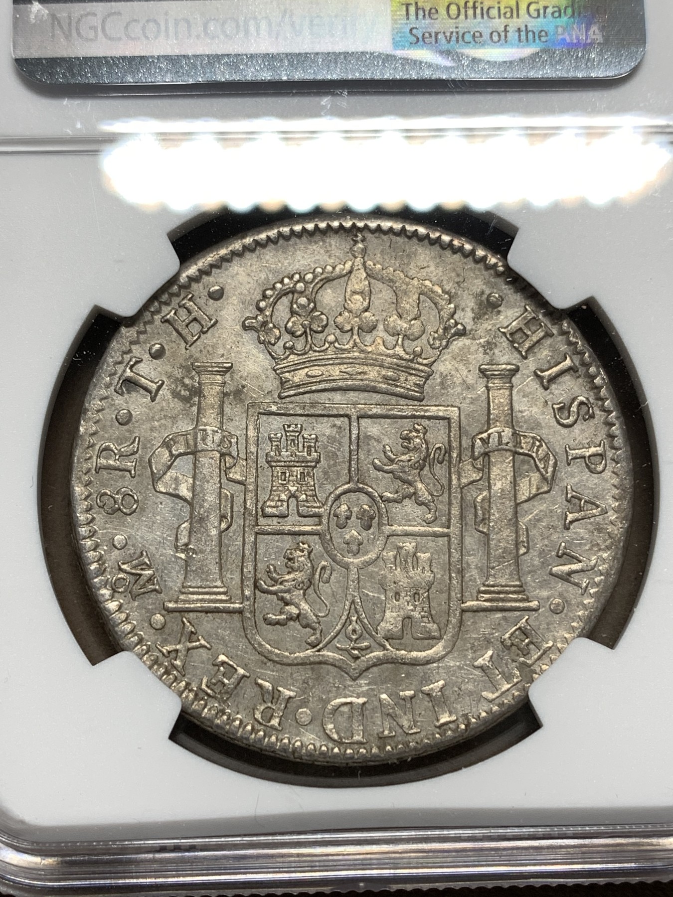 《竞宝斋》第180场-周日，周一2场 (全场包邮) NGC AU58 墨西哥 1806年 卡四 8R双柱大银币 原味包浆 状态不错