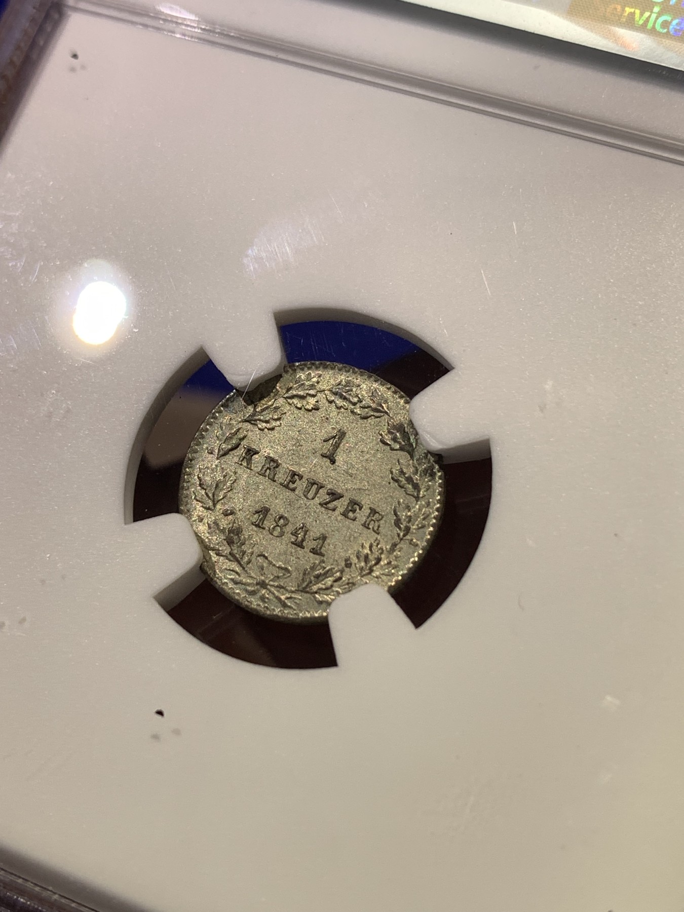 《竞宝斋》第180场-周日，周一2场 (全场包邮) NGC MS64 德国黑森1841年1克鲁泽小银币