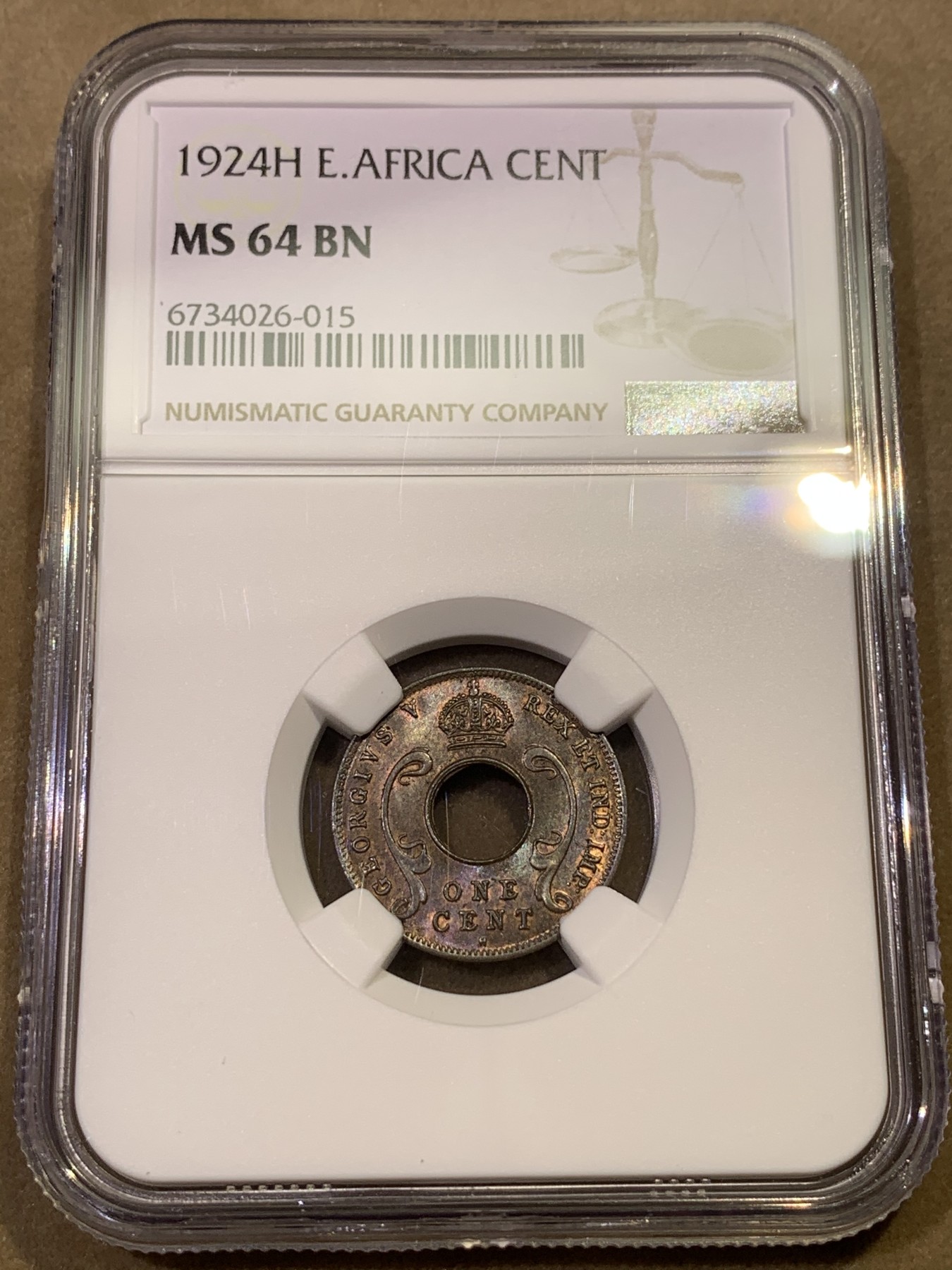 《竞宝斋》第180场-周日，周一2场 (全场包邮) NGC MS64BN 东非1924红铜1分