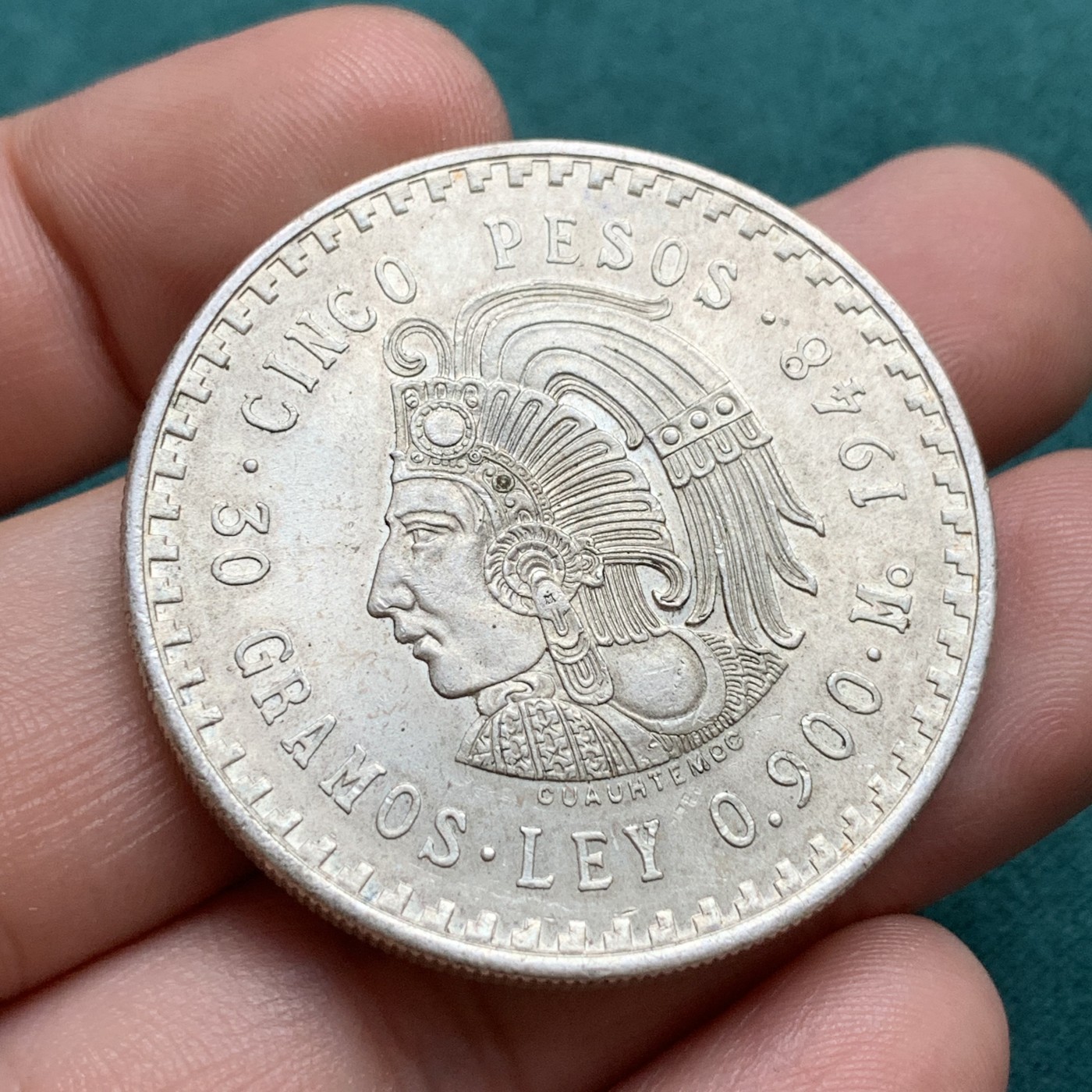 《竞宝斋》第180场-周日，周一2场 (全场包邮) 墨西哥印第安人 1948年5比索30克大银币