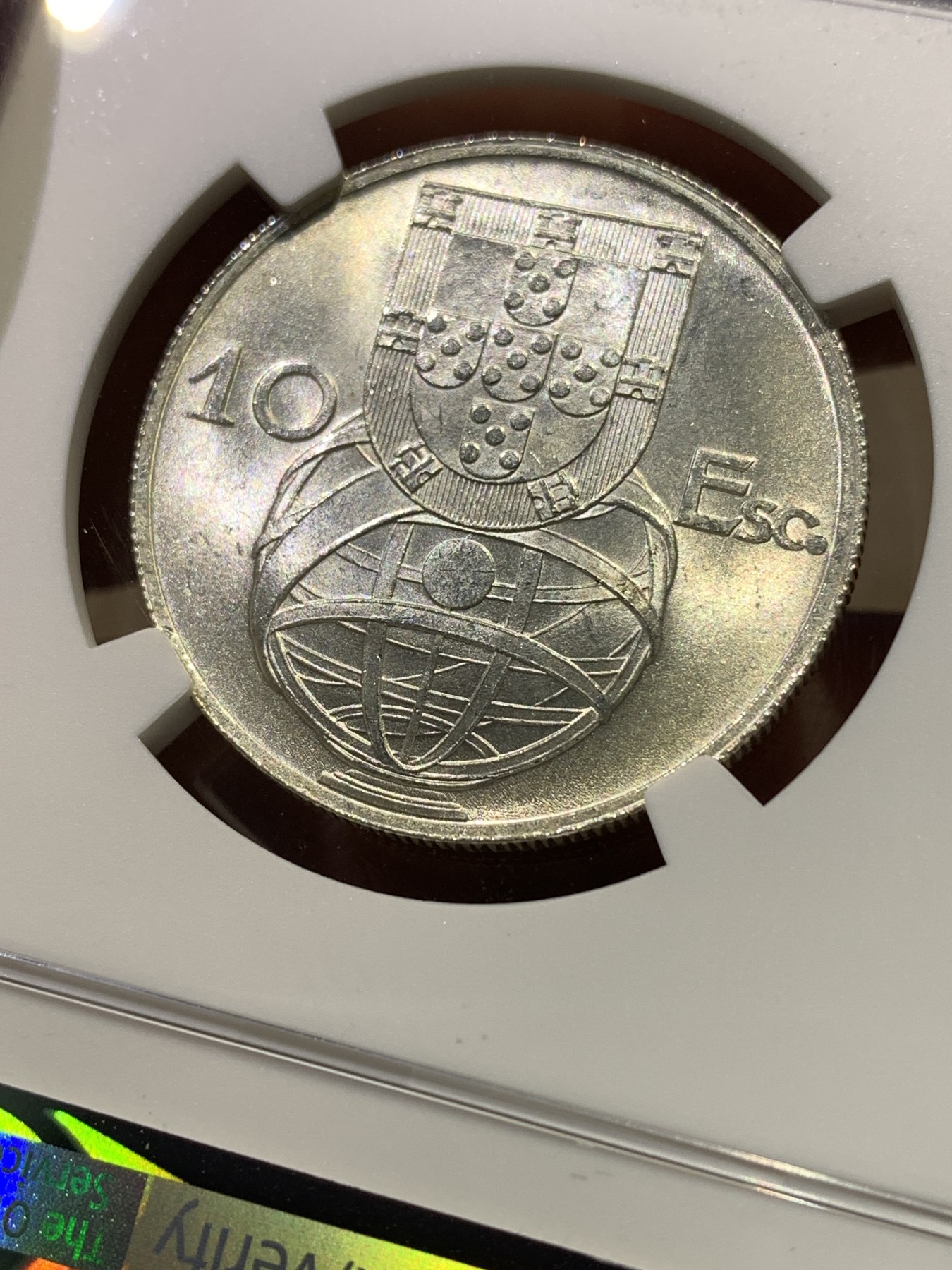 《竞宝斋》第180场-周日，周一2场 (全场包邮) NGC-MS65 葡萄牙1954年 大帆船10埃斯库多银币