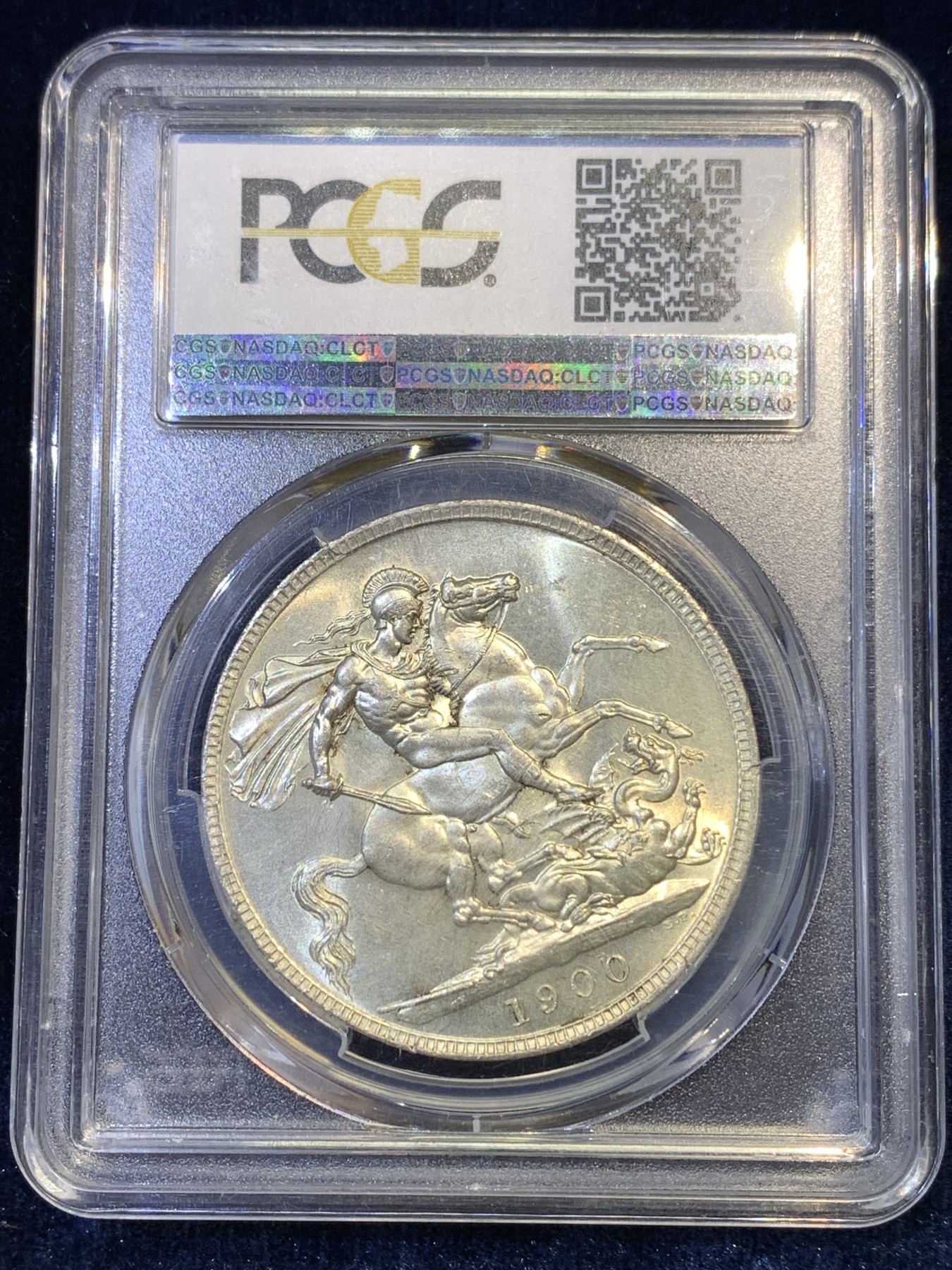 《竞宝斋》第180场-周日，周一2场 (全场包邮) PCGS-MS63＋ 英国维多利亚 1900 LXIV版披纱马剑 P盒63分给个＋号明显是在压分 高分难得 现在送P时间长 好东西不要错过